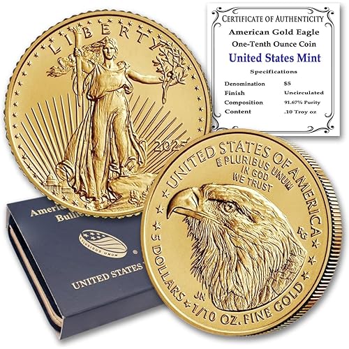 2025 ‎- 1/10 oz American Gold Eagle Coin Brilliant Uncirculated with Original United States Mint Box and a Certificate of Authenticity $5 Seller BU
