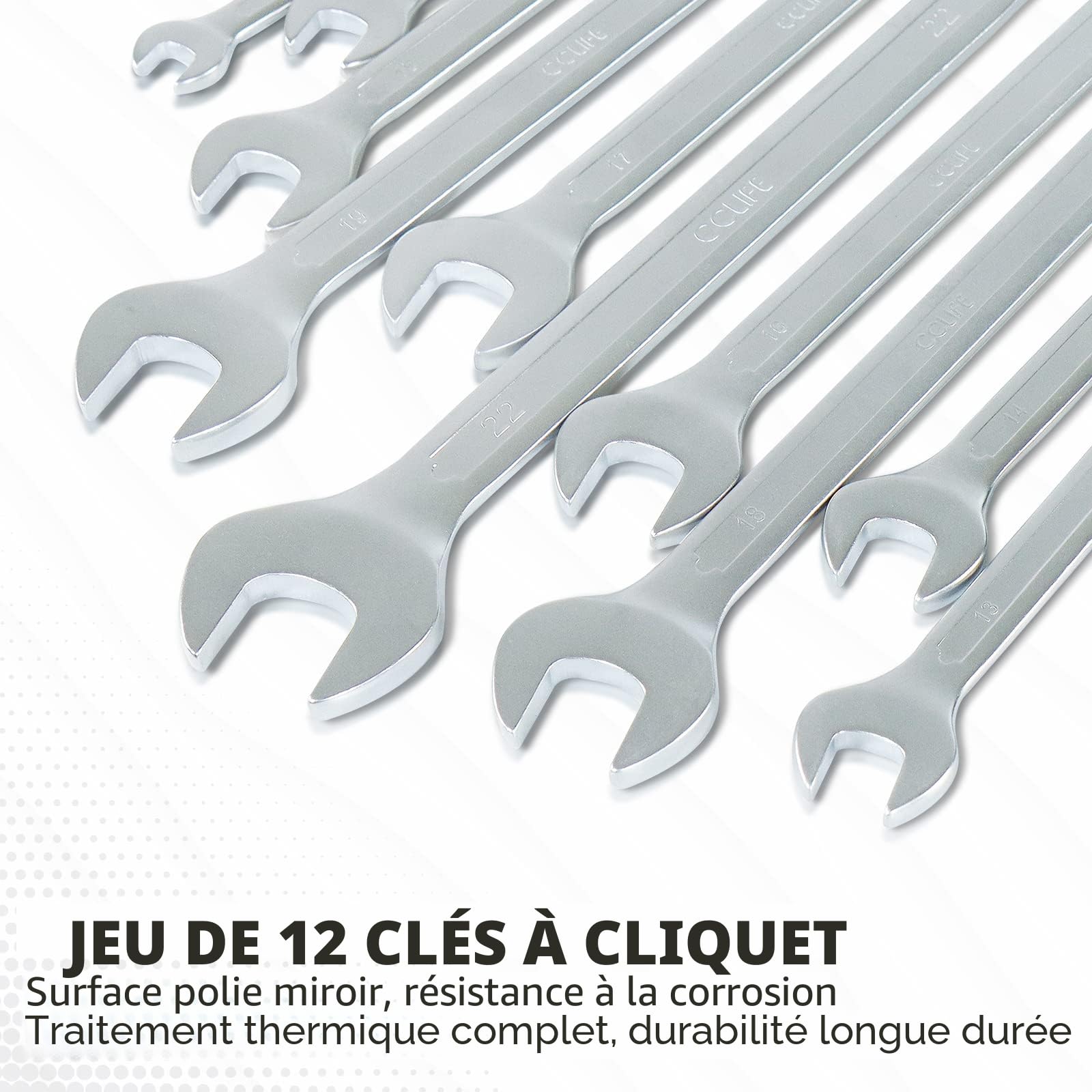 CCLIFE Lot de clés à cliquet système métrique, 12 pièces 8-19mm Cr-V 72 dents