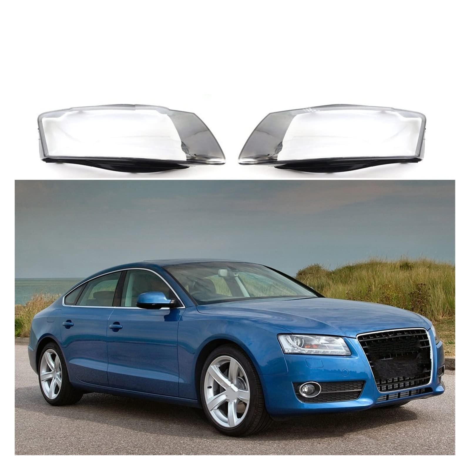 Assemblage Phares Feux Paire pour A5 S5 RS5 2008 2009 2010 2011 2012 Couvercle De Lentille De Phare Avant De Voiture Coque Verre Phare Abat-Jour Transparent(Droit