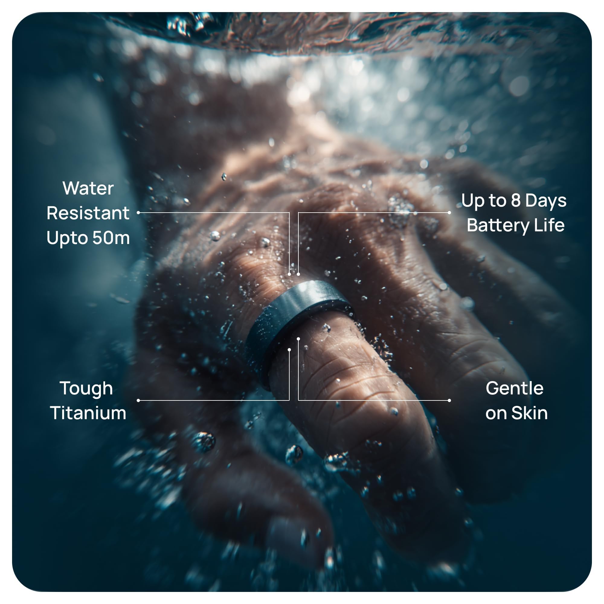HART X2 Smart-Ring, Größe zuerst mit Größenset, Schlaf-, Erholungs-, Aktivitäts- und Fitness-Tracker, 8-Tage-Akku, 50 m Wasserbeständigkeit, (Gunmetal Black, 12)