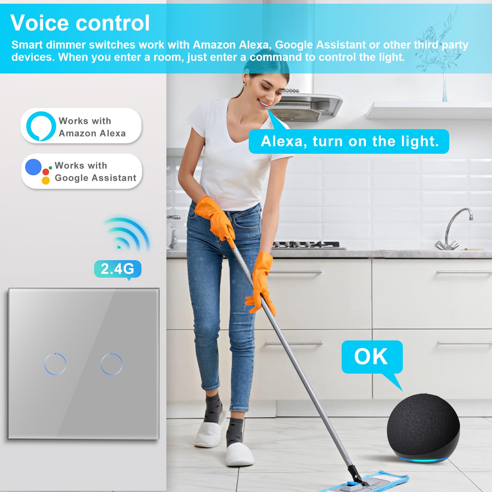 CNBINGO Smart Dimmer Switch for Dimmable LED Light Voice Control by Alexa, Remote Control by Smart Life App - Image 5