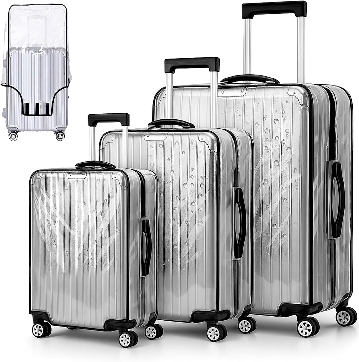 AMERTEER 3Pcs Luggage Cover Protector Set – Clear PVC Waterproof, Dustproof, Anti-Scratch Suitcase Protector with Elastic Fit & Wheel Covers for 20, 24, 28 Inch Travel Luggage, Easy to Use AMERTEER 3Pcs Luggage Cover Protector Set – Clear PVC Waterproof, Dustproof, Anti-Scratch Suitcase Protector with Elastic Fit & Wheel Covers for 20, 24, 28 Inch Travel Luggage, Easy to Use