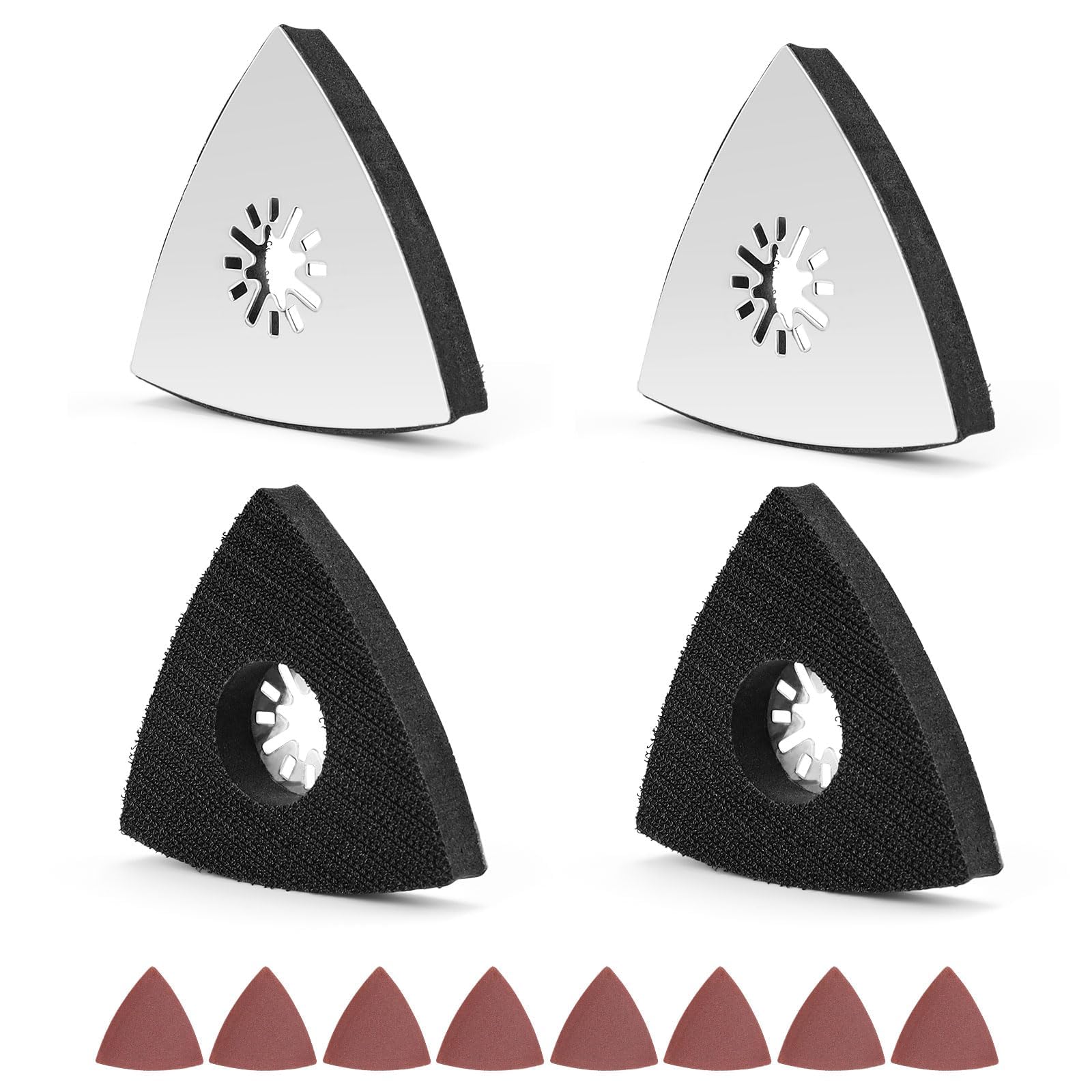 0XBIT Almohadilla de Lijado Triangular, 4 Piezas de Almohadilla de Lijado Delta de 80 MM, con 8 Hojas de Lijas para Lijadora, Adecuadas para Madera, Metal, PláStico Duro, Yeso