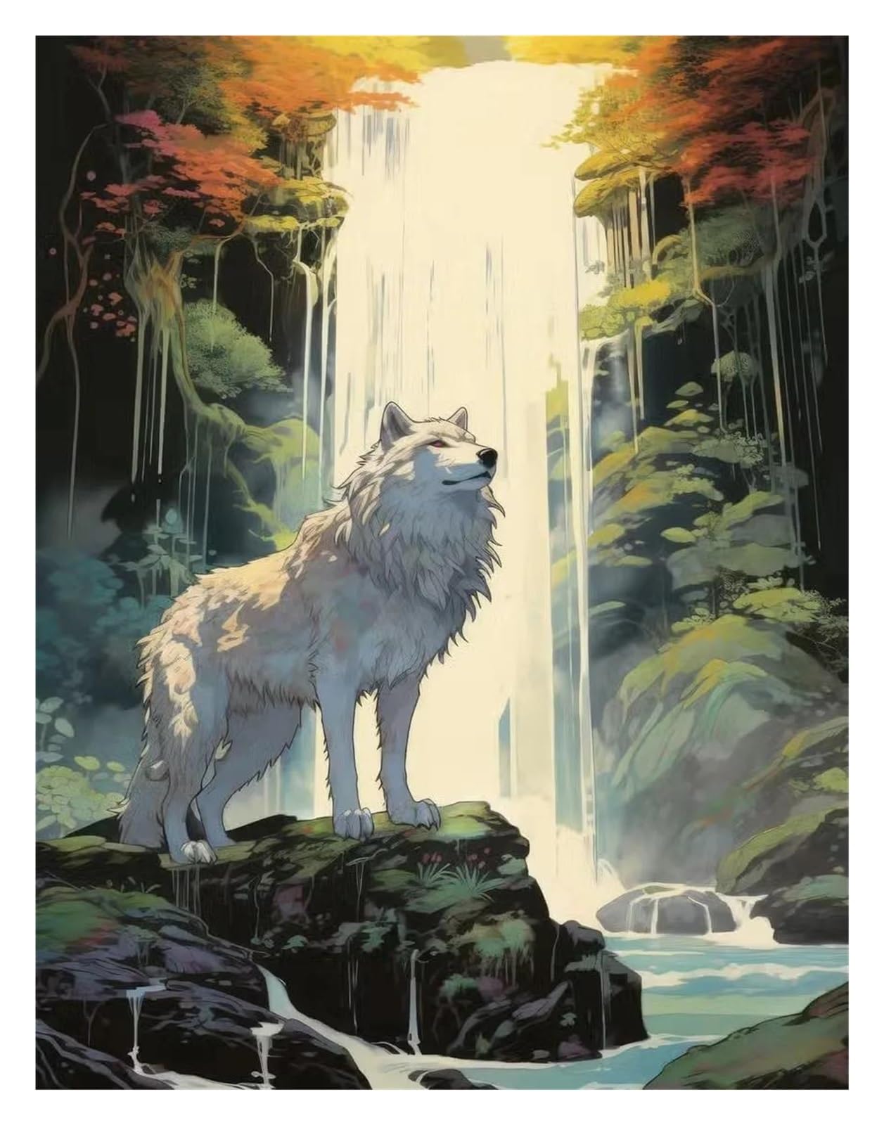 Impression sur toile lion sauvage 40x60cm avec motifs feuilles pour déco murale
