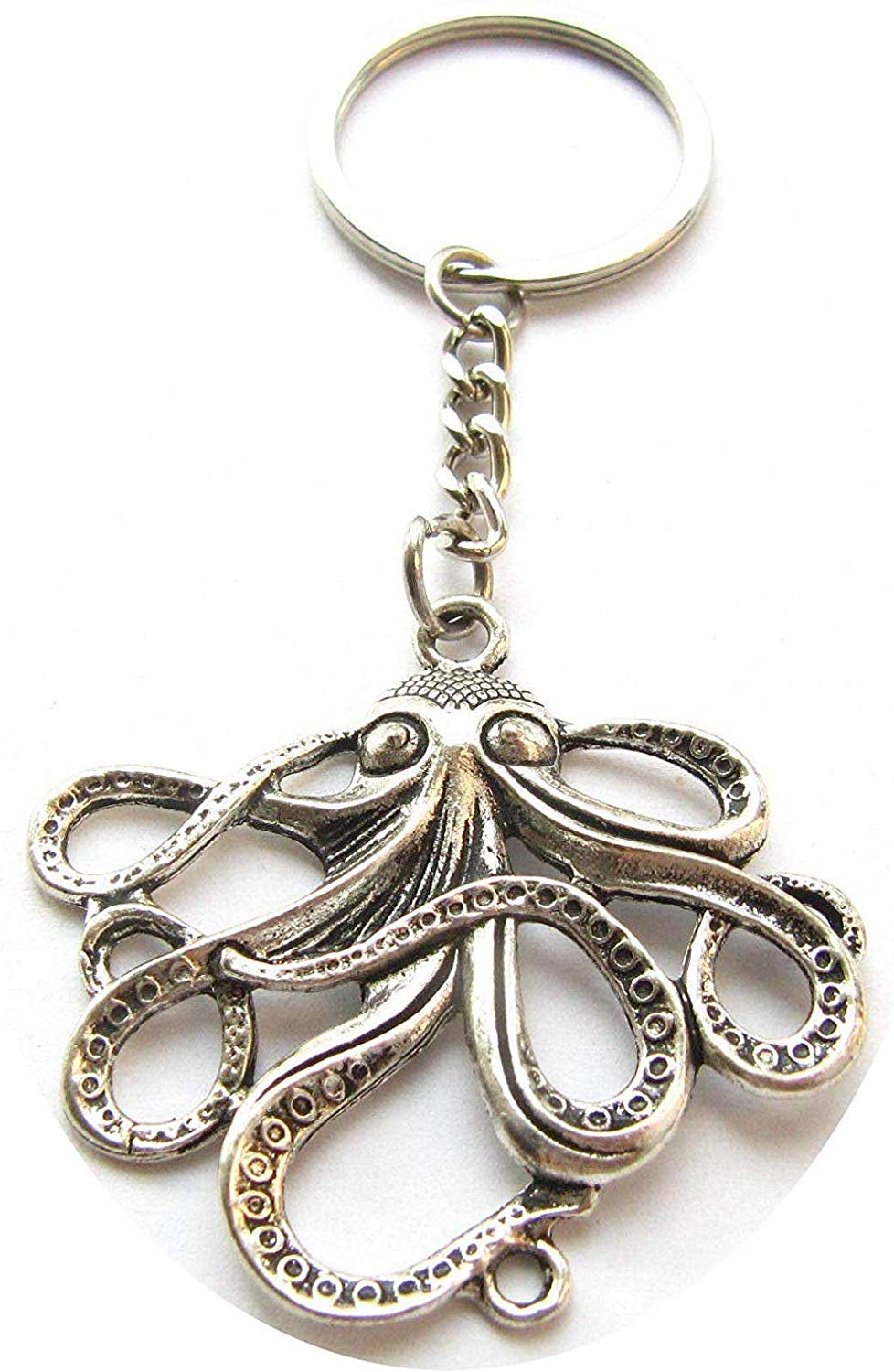 Keychain Men's Ancient Silver Octopus ,Steampunk, Nautical, Tentacles, The Kraken, Octopus Keyring, Octopus Jewelry (Octopus 5.5Cm) (2)