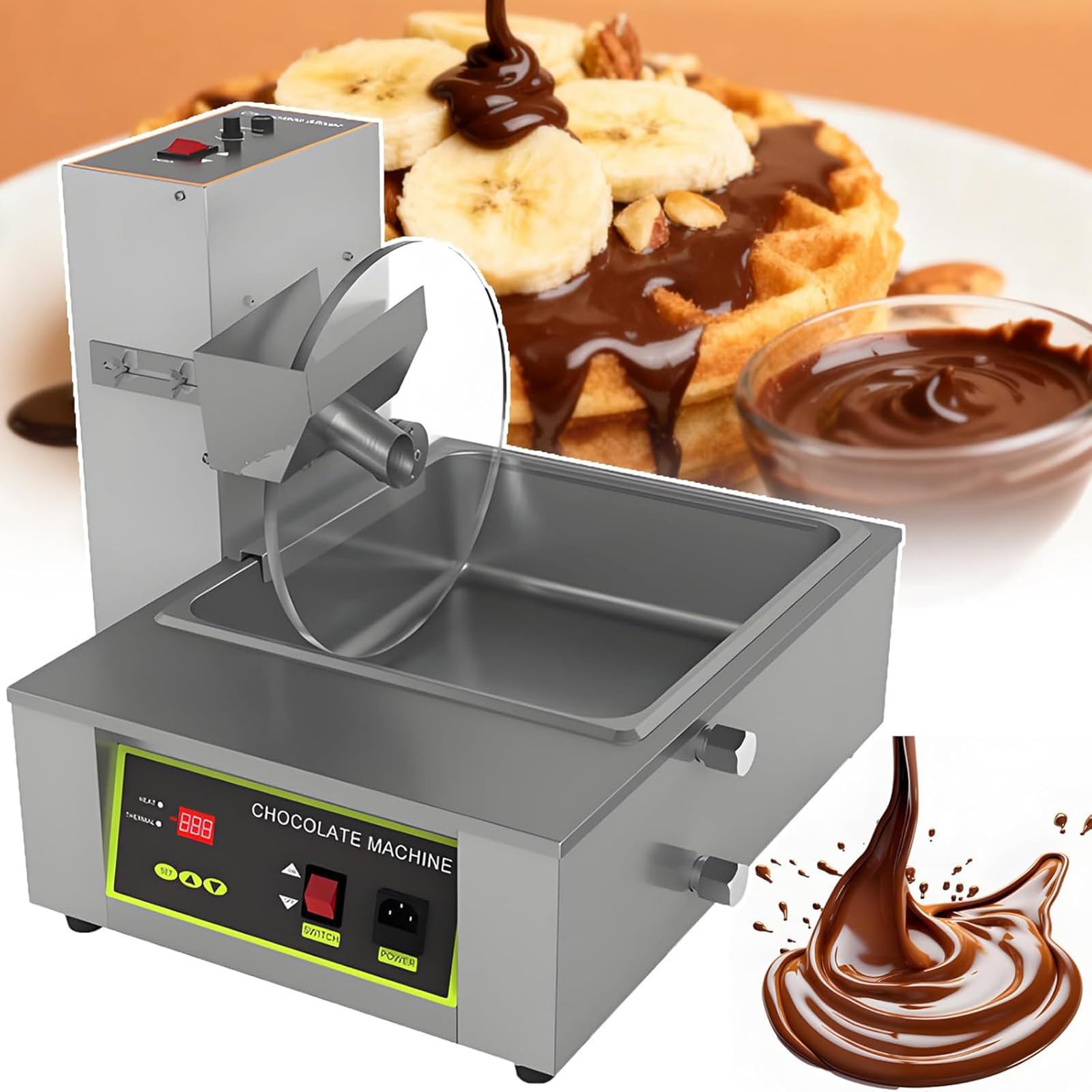 Machine de trempe au chocolat, fontaine à chocolat de comptoir et distributeur de fusion avec réservoir de 12 kg et mélangeur, idéale pour enduire les fraises et les friandises