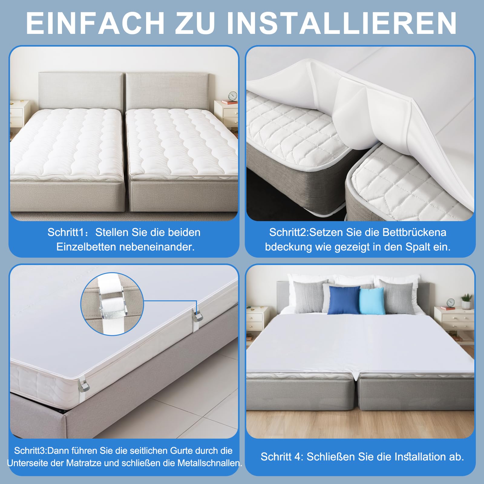 Upgrade 3-in-1 Liebesbrücke für Matratzen mit Spannbettlaken,Matratze Lücke Füller King Bett-mit Blatt Strap Set 198x 190cm-Patent