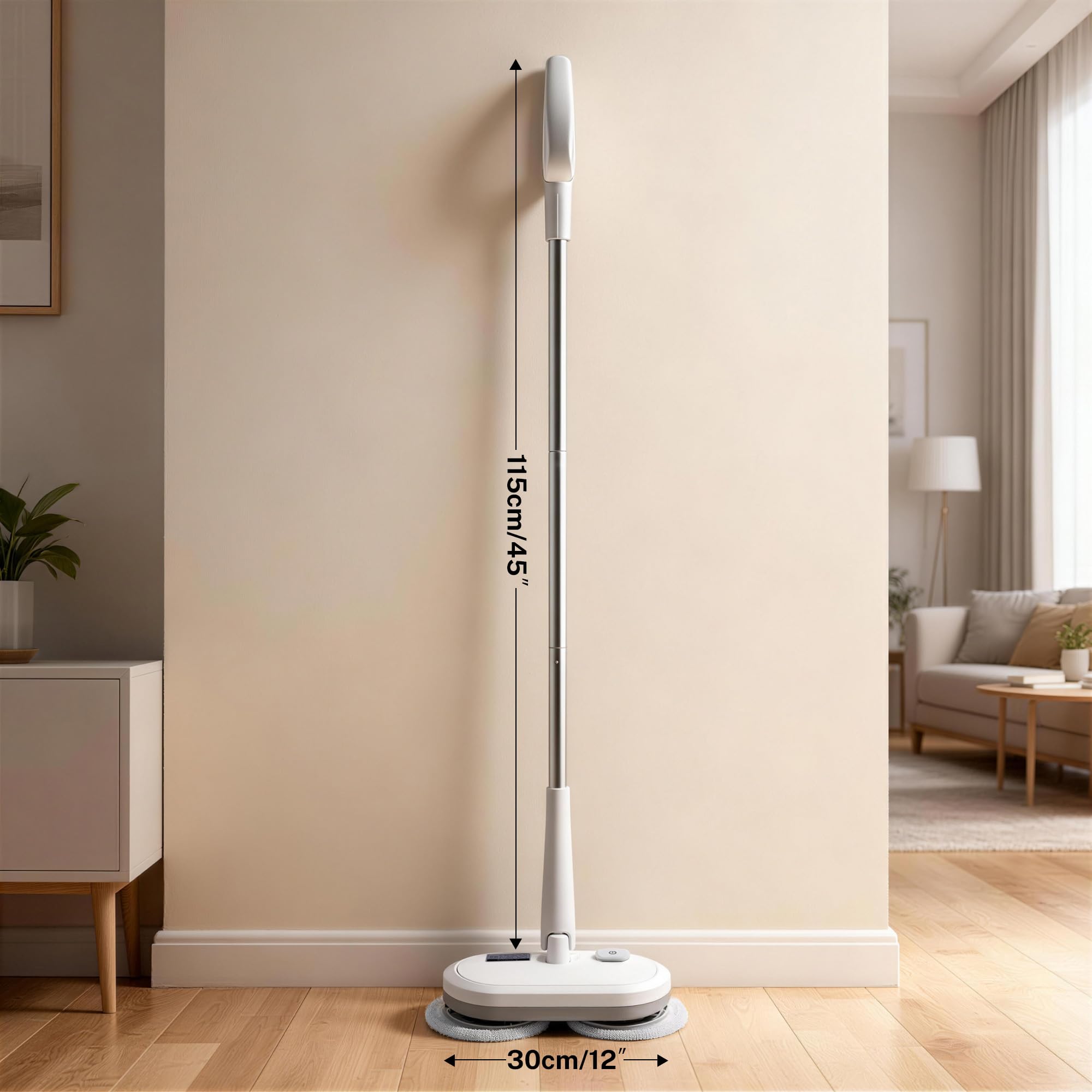Mopa giratoria eléctrica inalámbrica con motor de alta velocidad de 220 RPM para suelos laminados de azulejos de madera dura y vinilo con 4 almohadillas grises y 2 almohadillas para fregar