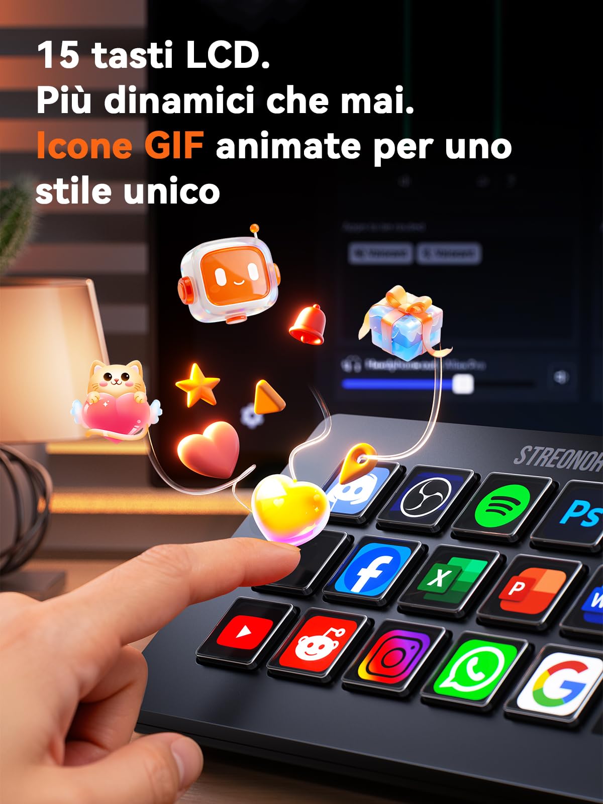 STREONOR Stream Control Deck Standard S15 con 15 tasti e display info | Stream Controller per OBS, Twitch, Discord, ecc., ideale per streaming, editing video e gaming, Mac/Windows-Nero