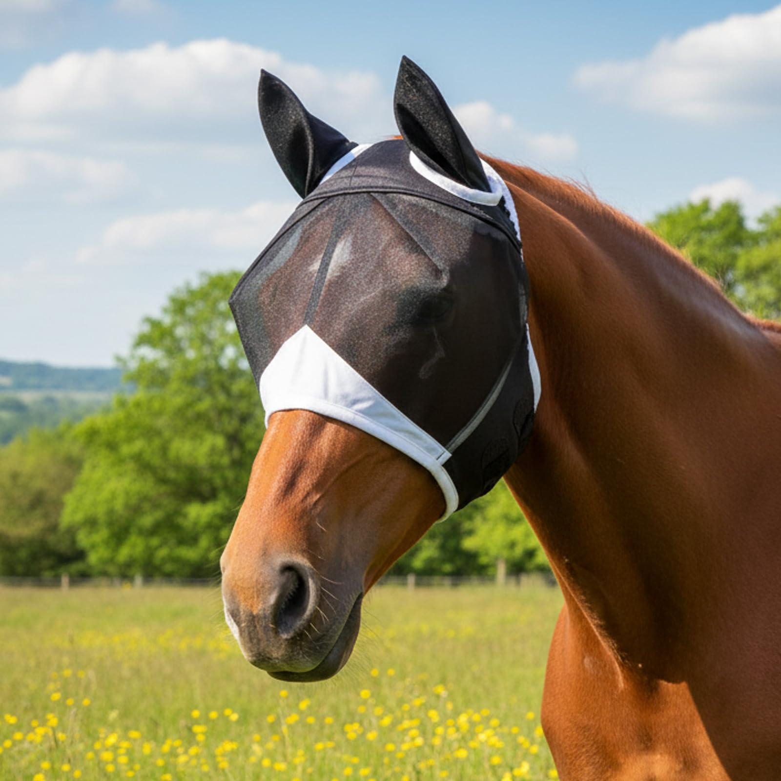 Masques anti-mouches pour chevaux : finis les yeux irrités par temps chaud