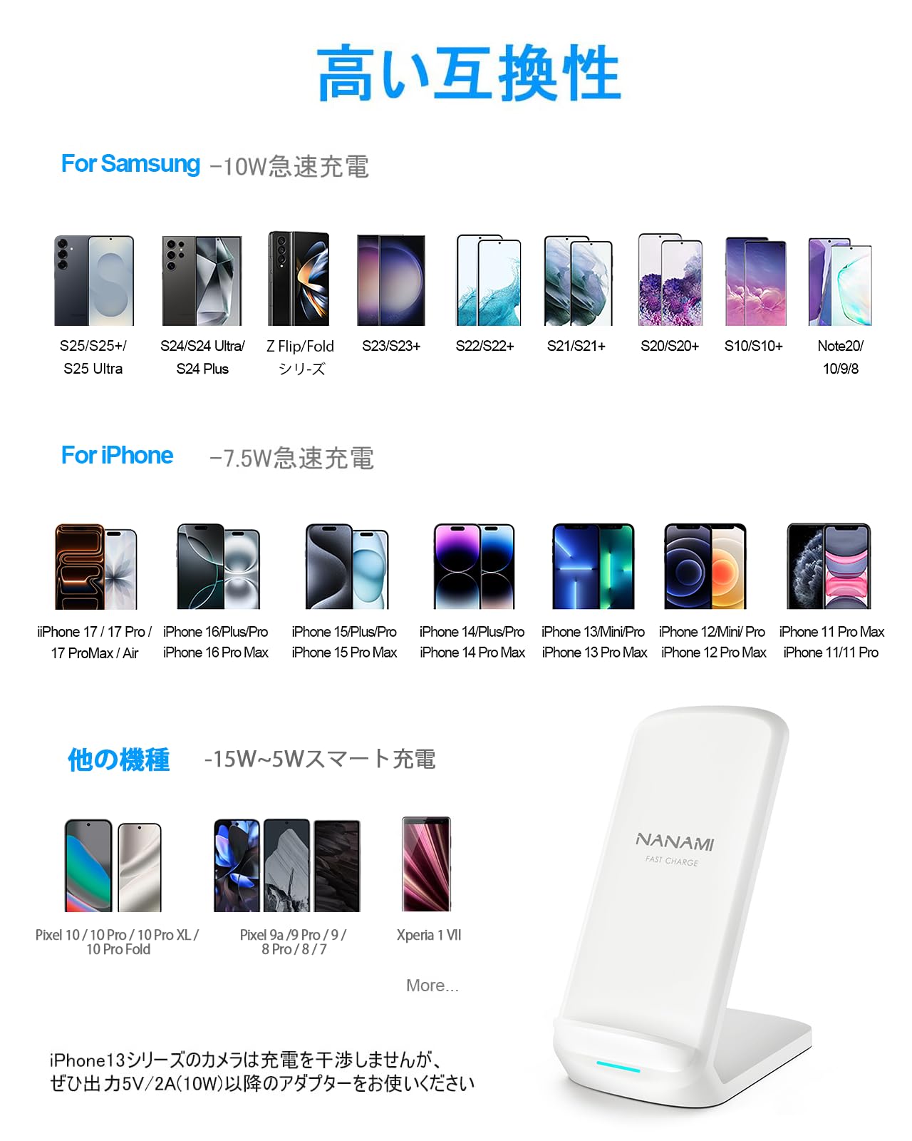 Amazon.co.jp: NANAMI ワイヤレス充電器 最大15W出力 無線充電 (Qi認証