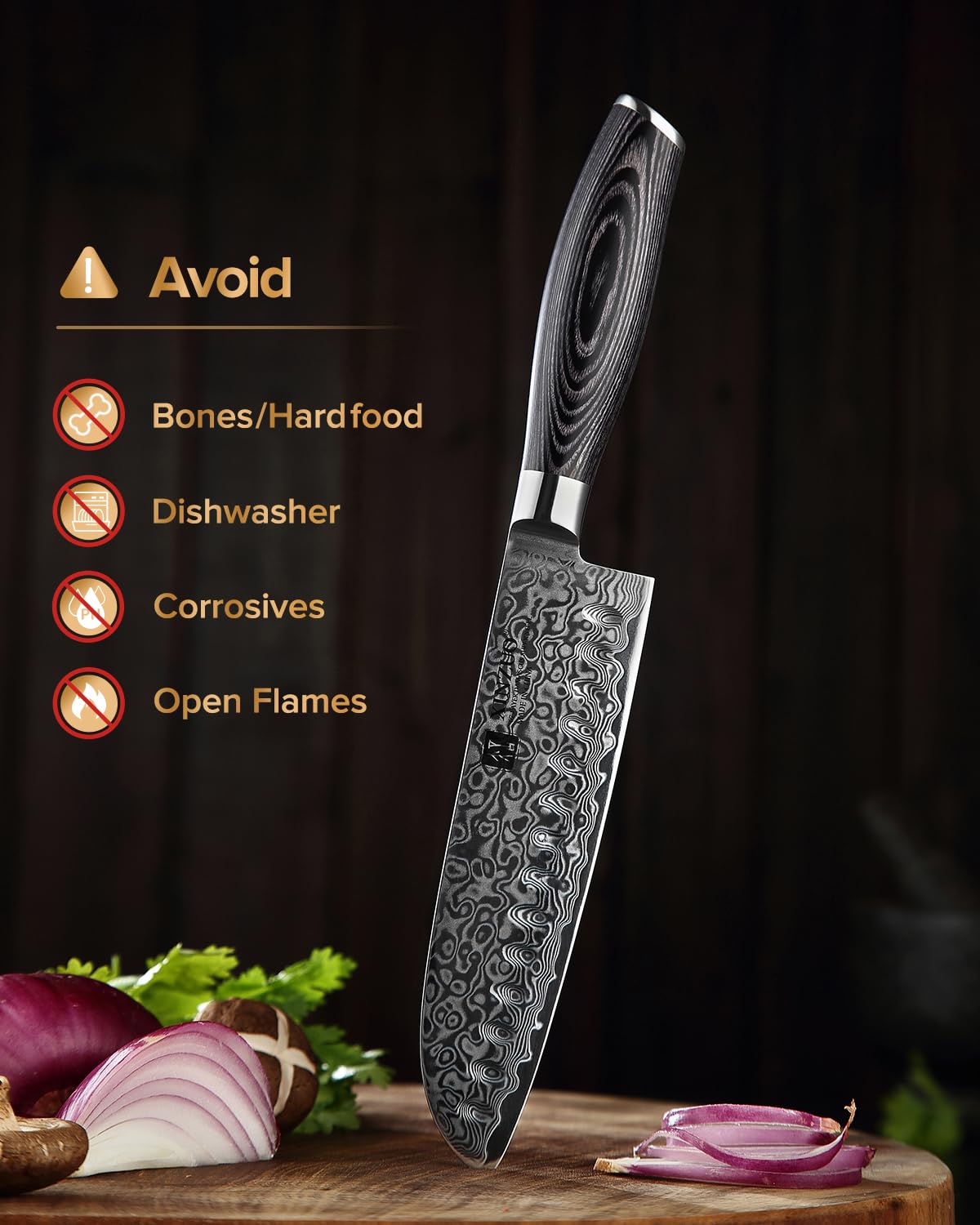 XINZUO Acciaio Damasco 7 Pezzi Set Coltelli con Ceppo Portacoltelli,Professionale Acciaio ad Alto Tenore di Carbonio Coltello da Chef Santoku Affettare Universali Frutta,Forbici da Cucina-Ya Serie