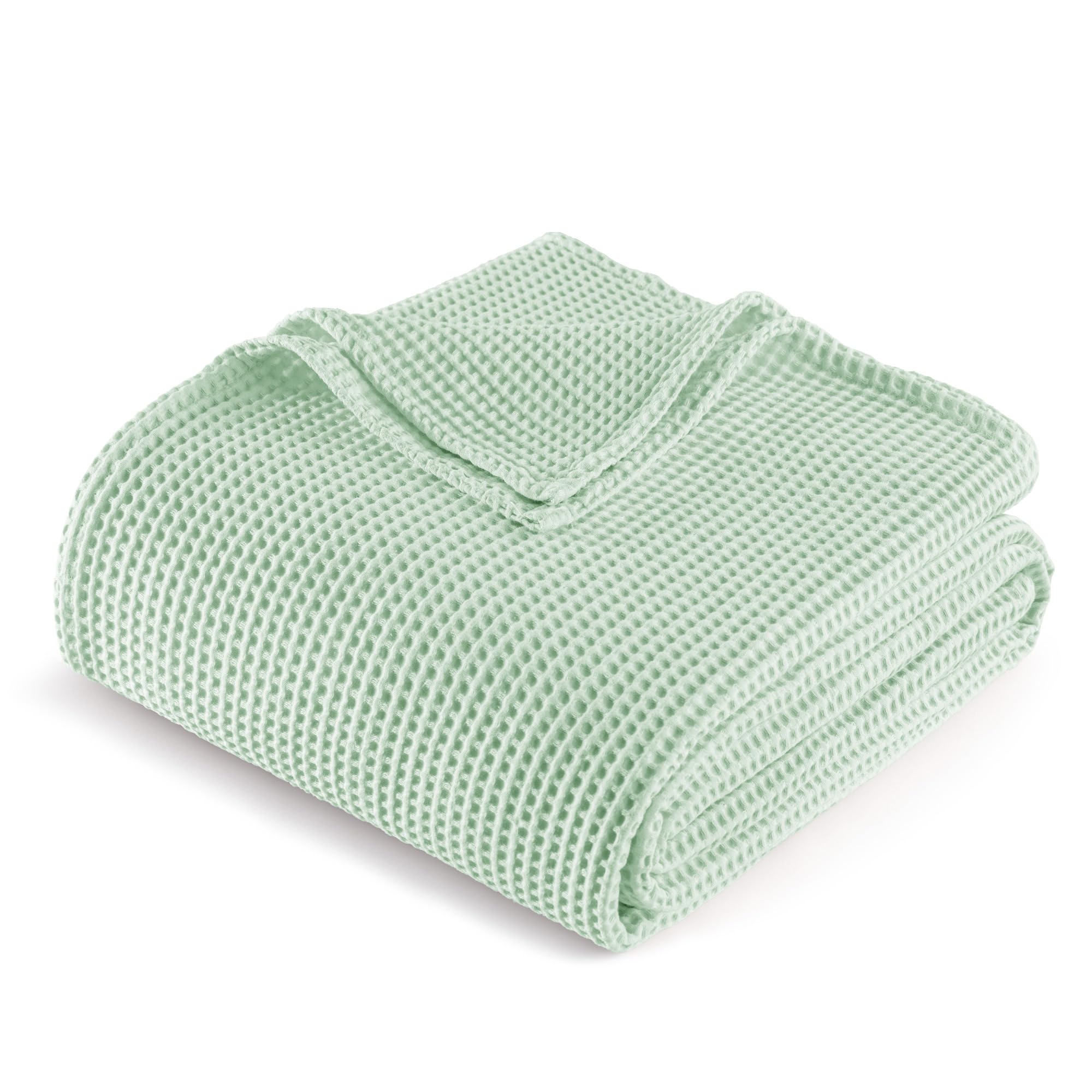 Exclusivo Mezcla Coperta in Puro Cotone 100%, Coperta Trama Waffle come Copriletto, Morbida Leggera e Traspirante, Copripiumino per Divano e Letto, Tutte le Stagioni, 230x270 CM, Verde Salvia