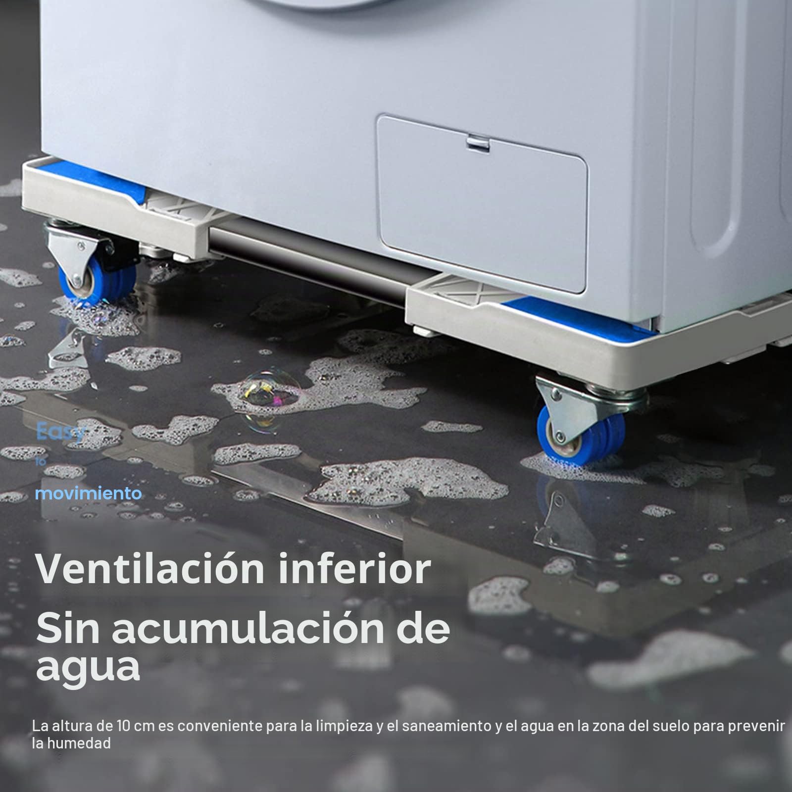Base extraíble para lavadora, base ajustable de 41 a 64 cm, para secadora, frigorífico, alta resistencia, amortiguador y reducción de ruido [clase energética A+++] (4 patas y 4 ruedas)