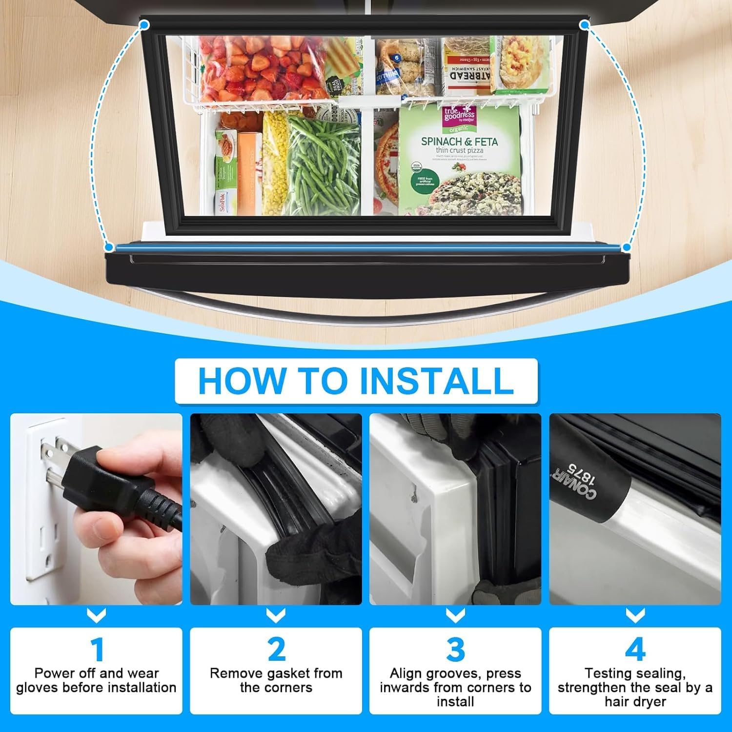 UPGRADED W10436253 WPW10436253 Refrigerator Door Gasket Compatible with Whirlpool Maytag Kitchenaid Fridge Freezer Door Gasket Replacement W10164044 Black Kenmore Refrigerator Door Gasket Freezer Seal