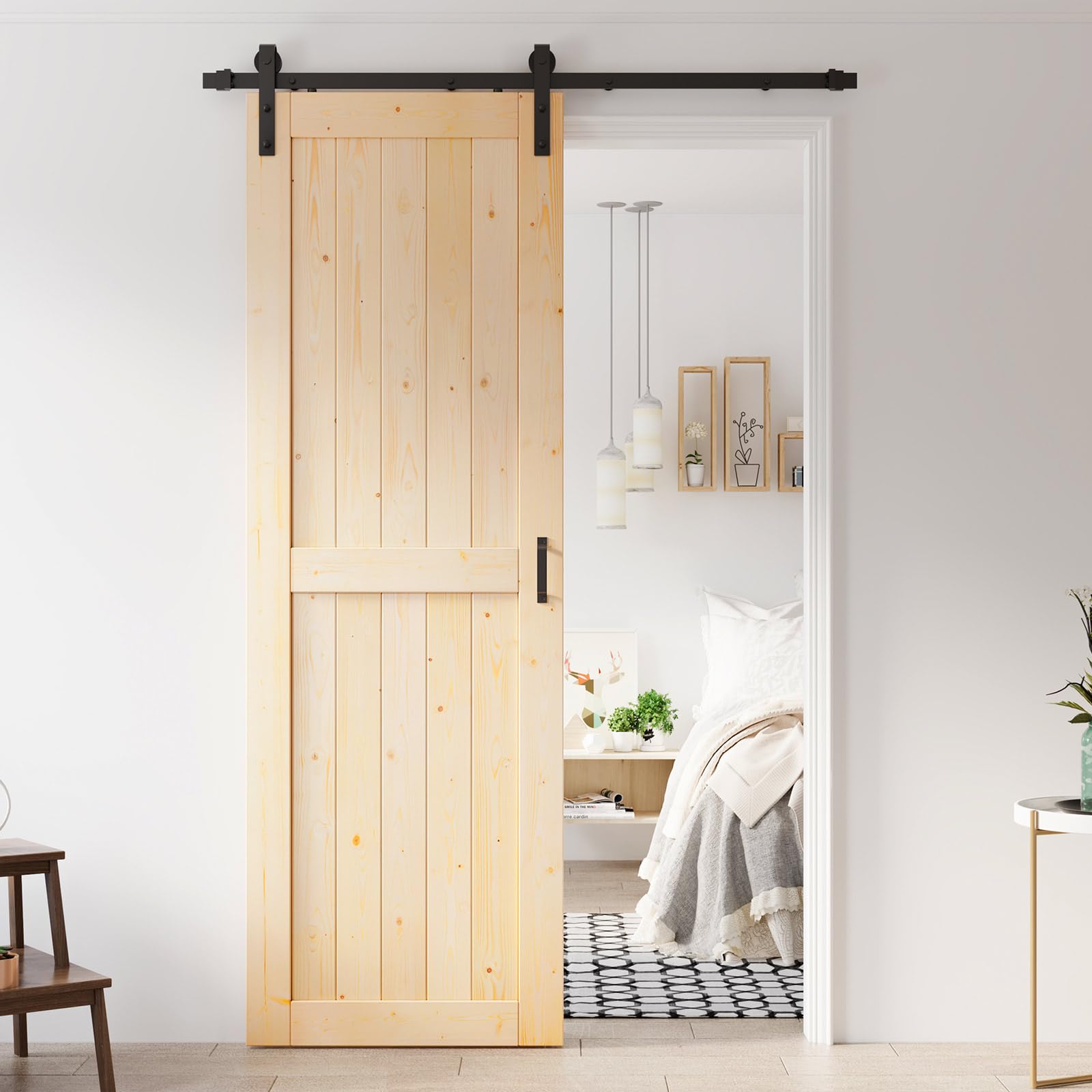 Photo 1 of ROYMELO 32x96 inch Sliding Barn Wood Door Slab with 5.5ft Hardware Kit, Requires Simple DIY Assembly