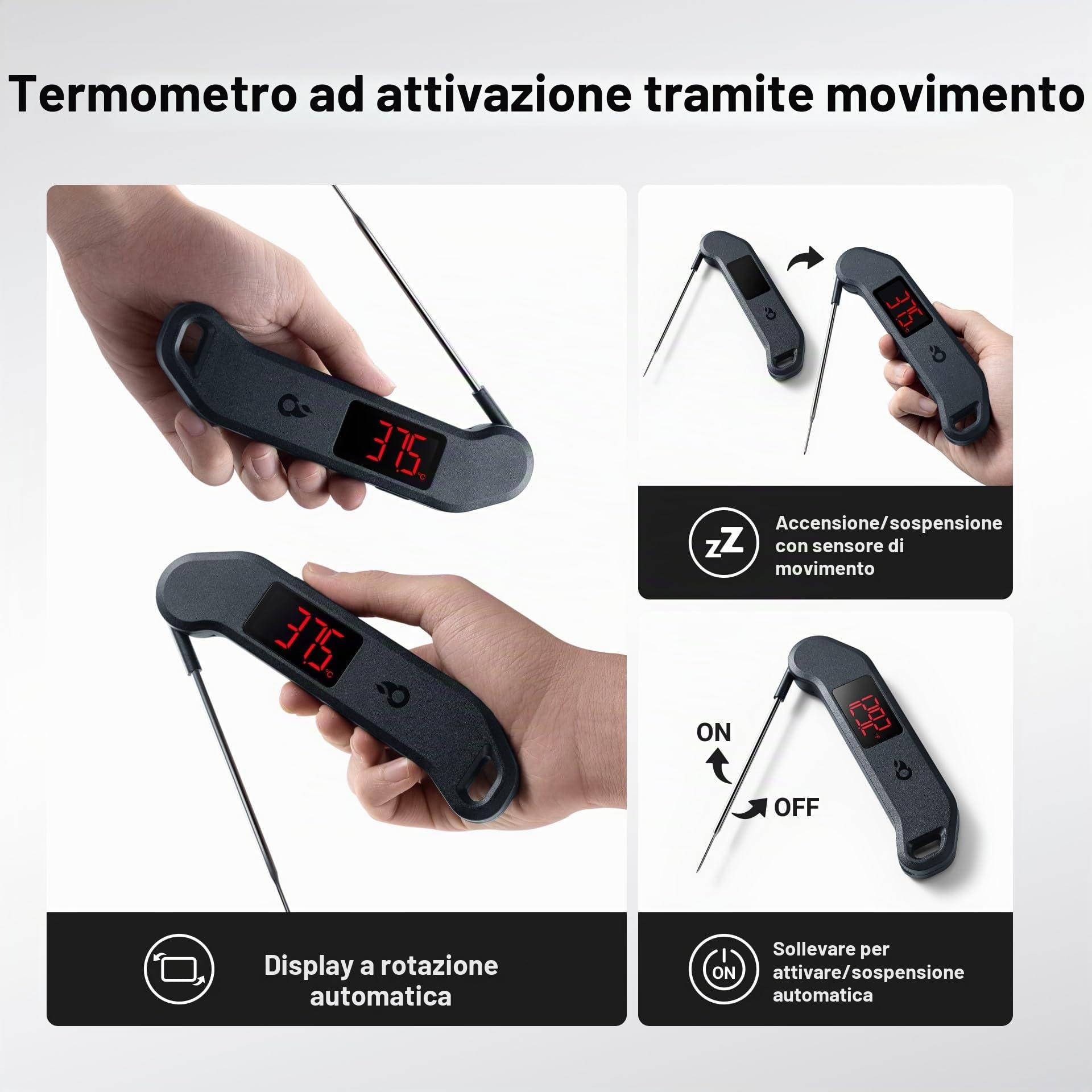 ThermoMaven Termometro Cucina Cottura - Lettura Istantanea 1s, ±0,3℃ Preciso Certificato NIST, Impermeabile IP65, Termometro con Magnete per Frigo, Schermo Grande Ambidestro, Sonda per Temperatura per