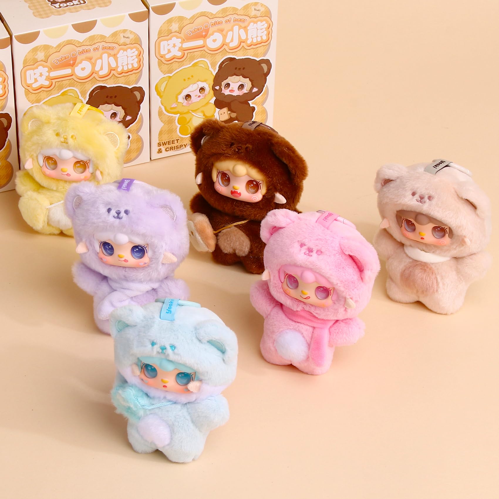 Yooki Cute Plush Pendant Blind Box,Random Vinyl Dolls Surprise Birthday Gifts,Single Mystery Box-Take A Bite of Bear Series: Single Box