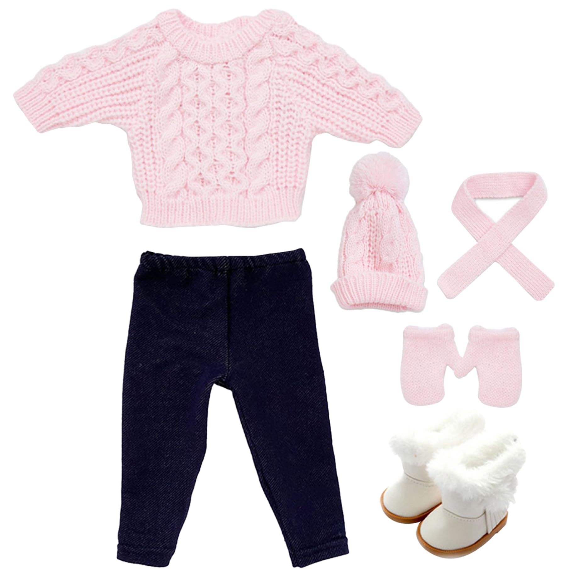 Lawnrden Doll Outfit, 18 Inch Doll Clothes Cute American Clothes Knitted Outfits Includes Sweaters Trousers Hats Gloves Shoes Scarfs for Winter