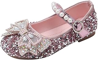 Sapatos sociais para meninas sandálias de couro infantil cristal princesa pérola sapatos brilhantes meninas en (rosa, 6,5 infantil)