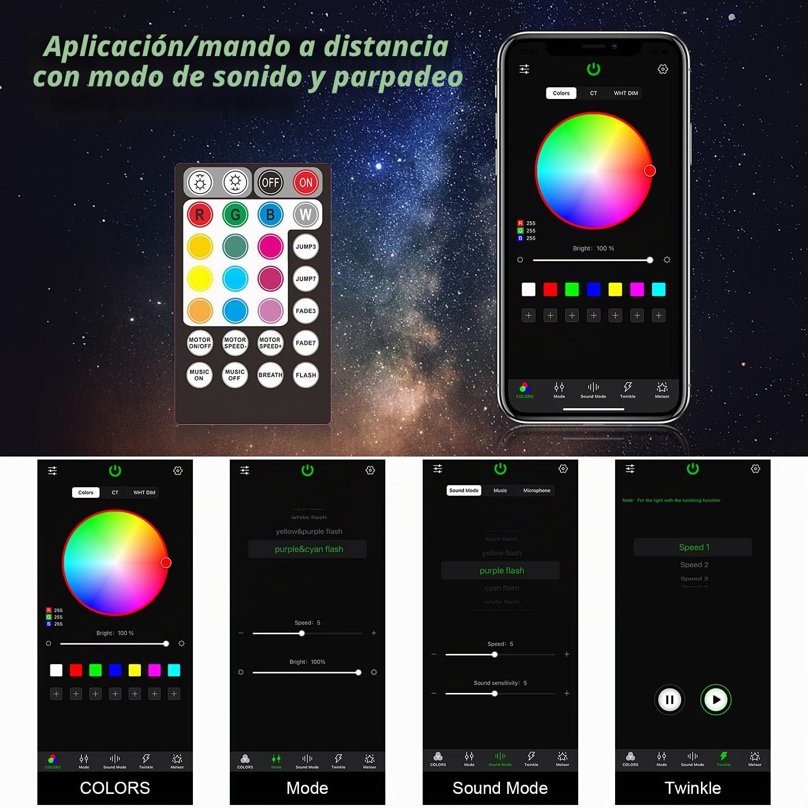 CHINLY Bluetooth 12W RGBW Twinkle LED Kit de Luces de Techo de Estrella de Fibra óptica APLICACIÓN/Control Remoto 400pcs * (0.5 + 0.75 + 1.0mm) para el hogar/el automóvil