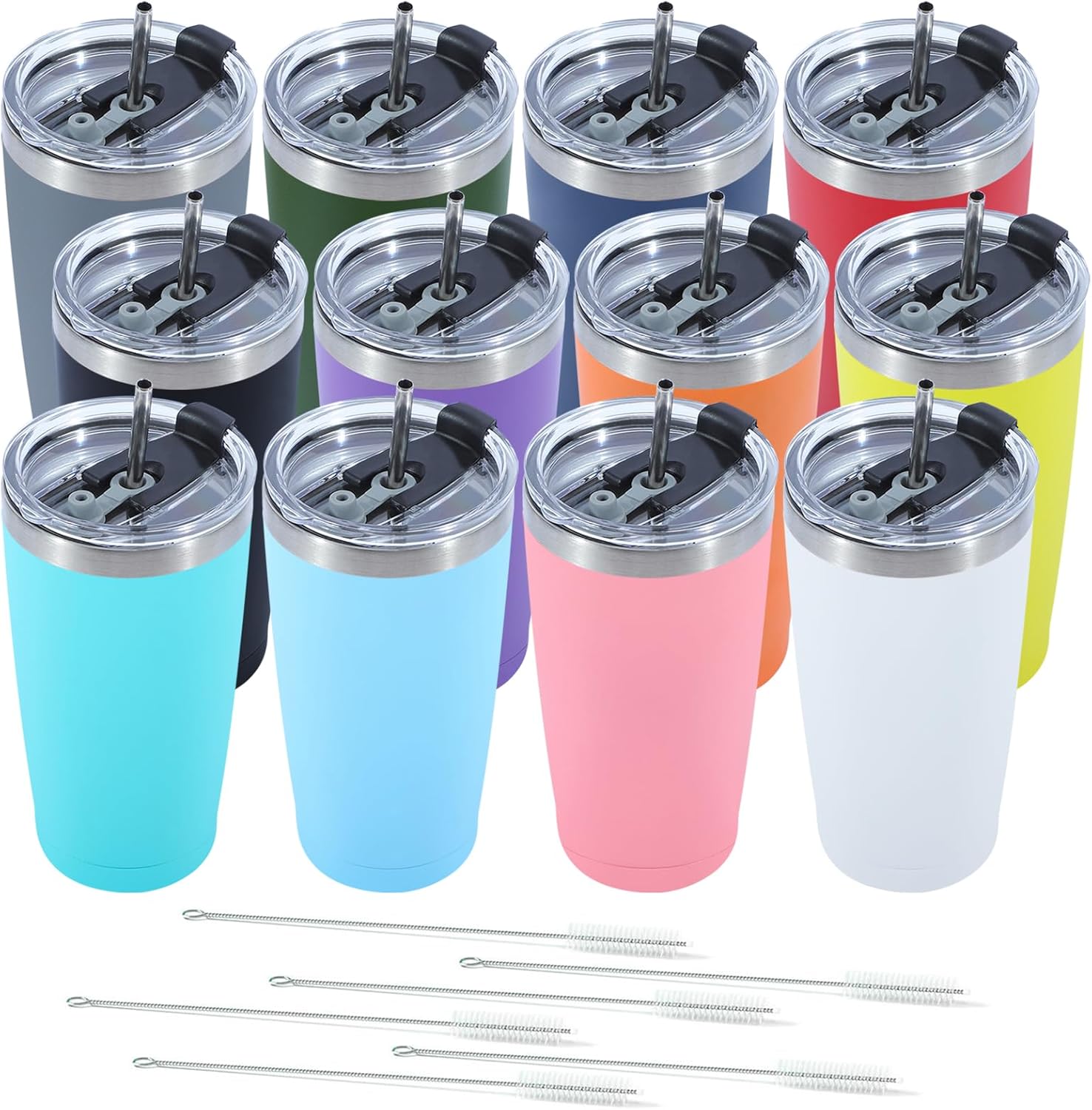 Dongni 20oz Tumbler Bulk Stainless Steel Vacuum Insulated Tumblers with Lid Double Wall Travel Mug Powder Coated Coffee Cup, Suitable for Ice Drinks and Hot Beverage(Mix 12 pack)