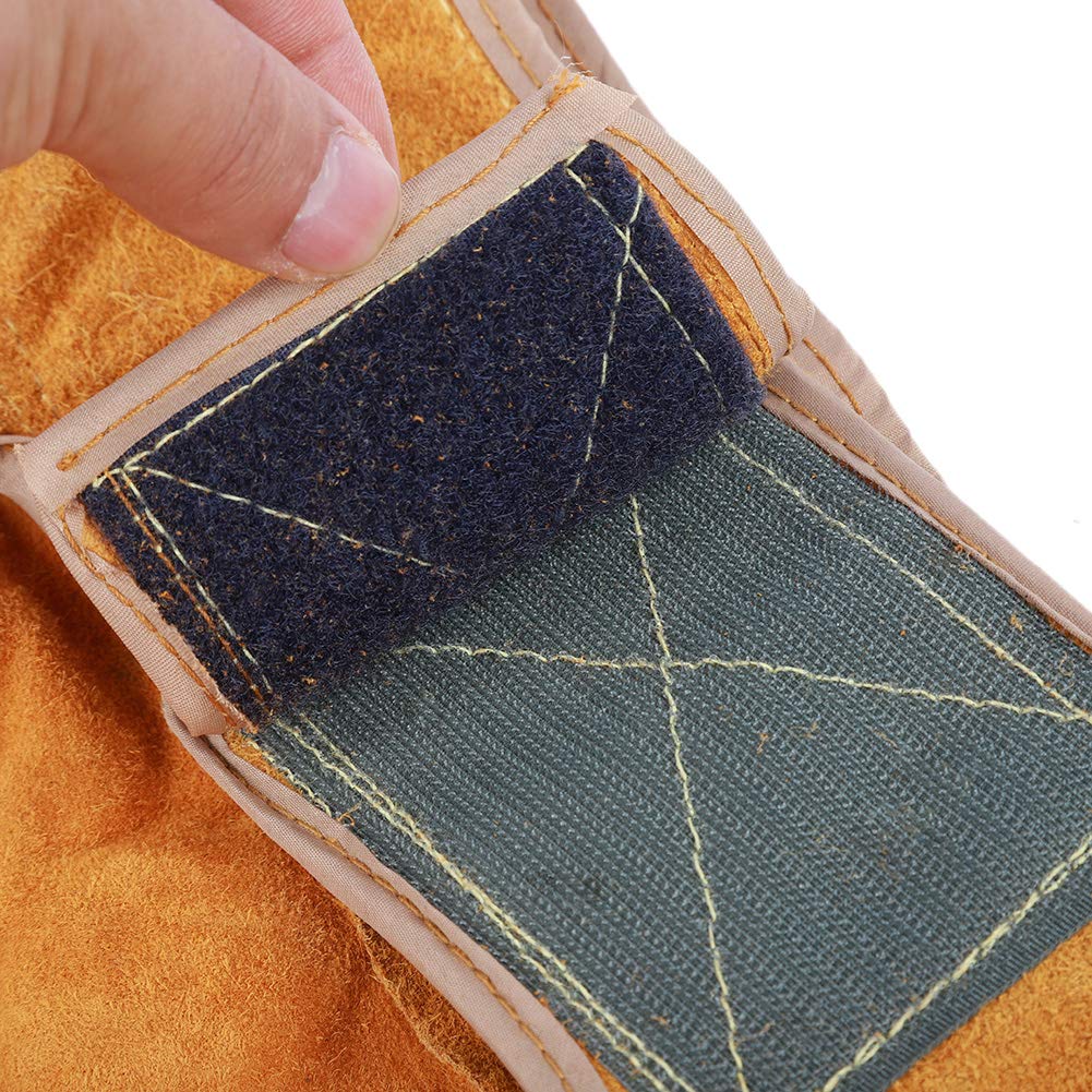Delantal de soldadura de cuero con manga, Delantal de cuero de vaca para soldador para hombres y mujeres, Chaqueta de soldadura resistente, con mangas y cuello, Delantal de