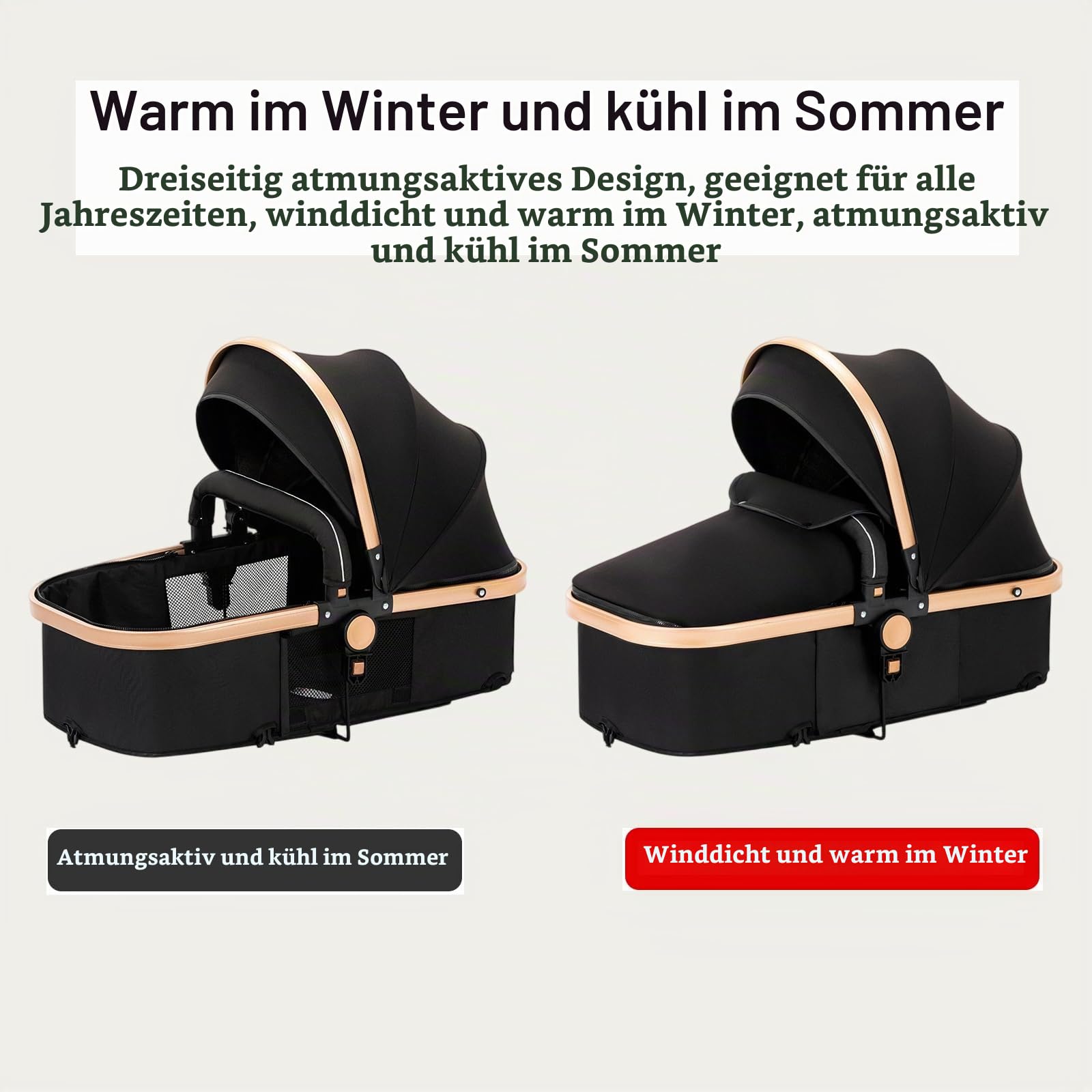 3-in-1 Baby Kombikinderwagen, Babywanne, Sportwagen und Autositz, for 0-36 Monate Babys (Schwarz)