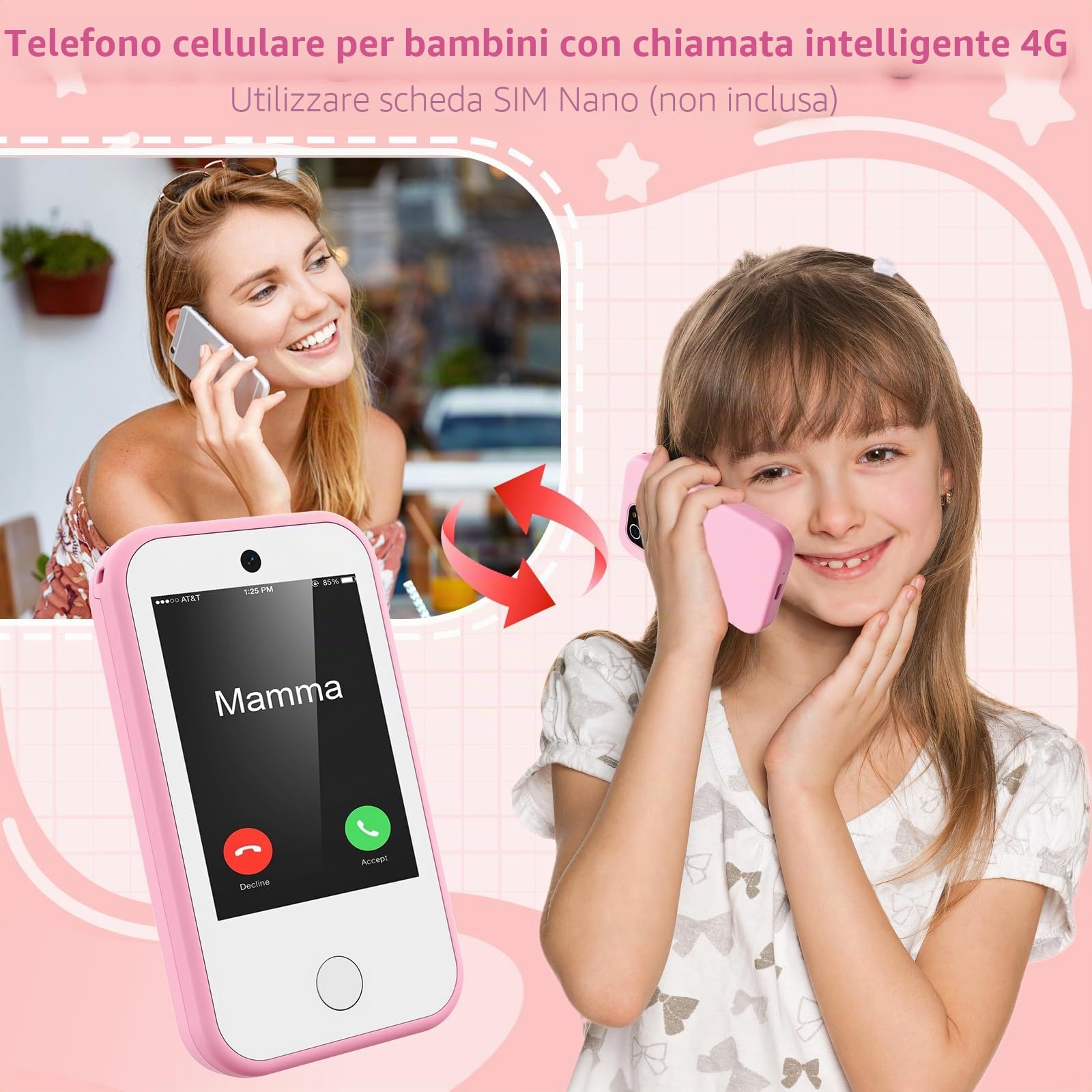 4G Giocattolo per bambini con doppia fotocamera per bambini Touchscreen da 2,8 pollici Telefono per bambini Apprendimento Telefono per bambini Giocattolo di apprendimento Ragazzi Ragazze 3 4 5