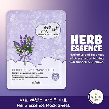 esfolio Herb Essence Face Mask Hydrating & Nourishing Sheet Masks, Herbal Extract-Infused Skincare, Soothing & Moisturizing Facial Masks for All Skin Types (Pack of 10)