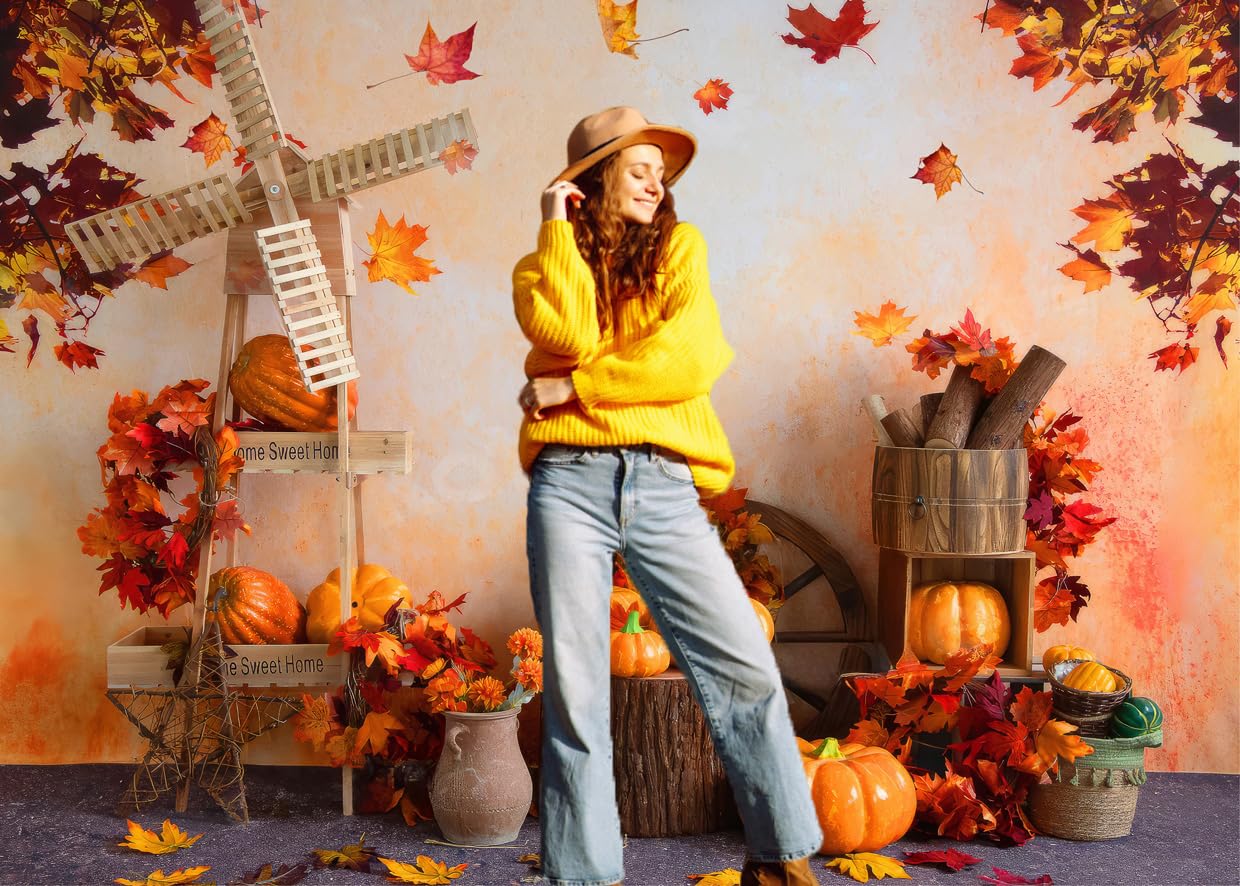 Herbst-Fotohintergrund 2,1x1,5 M – Mit Kürbissen, Ahornblättern & Sonnenblumen Für Erntedank-Deko