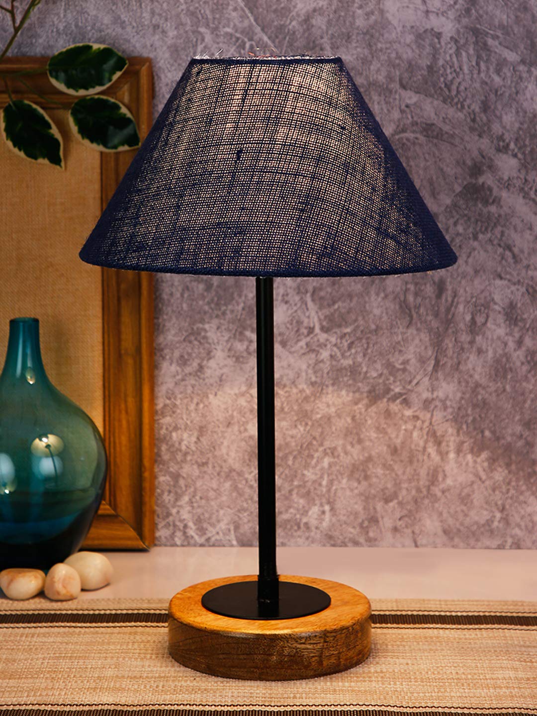 Devansh Conical Blue Jute Shade Table Lamp with Wood Base-picture-28