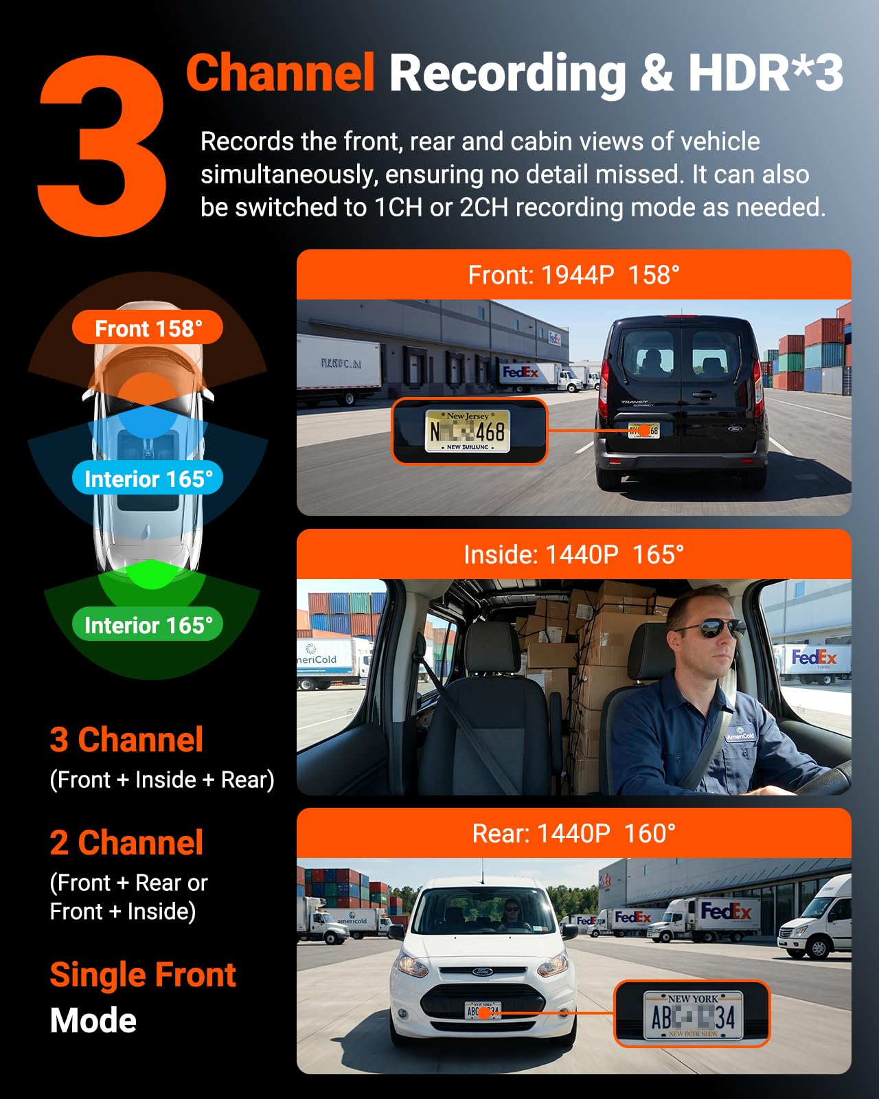 VANTRUE N4S Triple STARVIS 2 Dashcam Voiture 2.7K+2.5K+2.5K Avant et Arrière, 5GHz WiFi GPS Camera Embarquée Infrarouge, 3 Canuax HDR 360°, Contrôle Vocale Français, 15s Pré-Enregistrement, Max 1 to