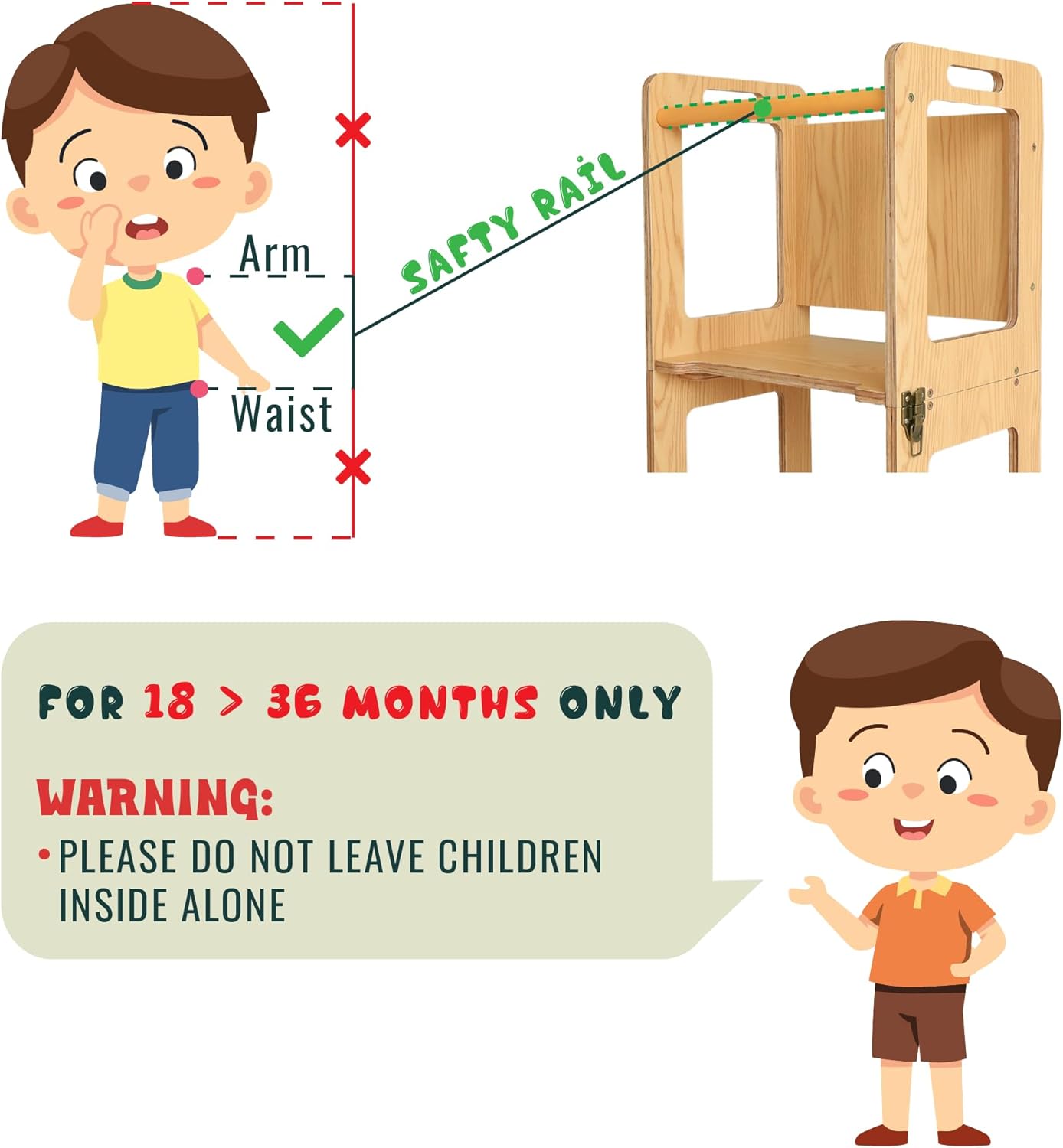 SENSUNIQ Toddler Tower, Kitchen Step Stool Helper for Kids, Wooden Montessori Learn Tower with Chalkboard, Multi-use 4 in 1 Kitchen Standing Tower, Foldable Weaning Table with Safety Rail