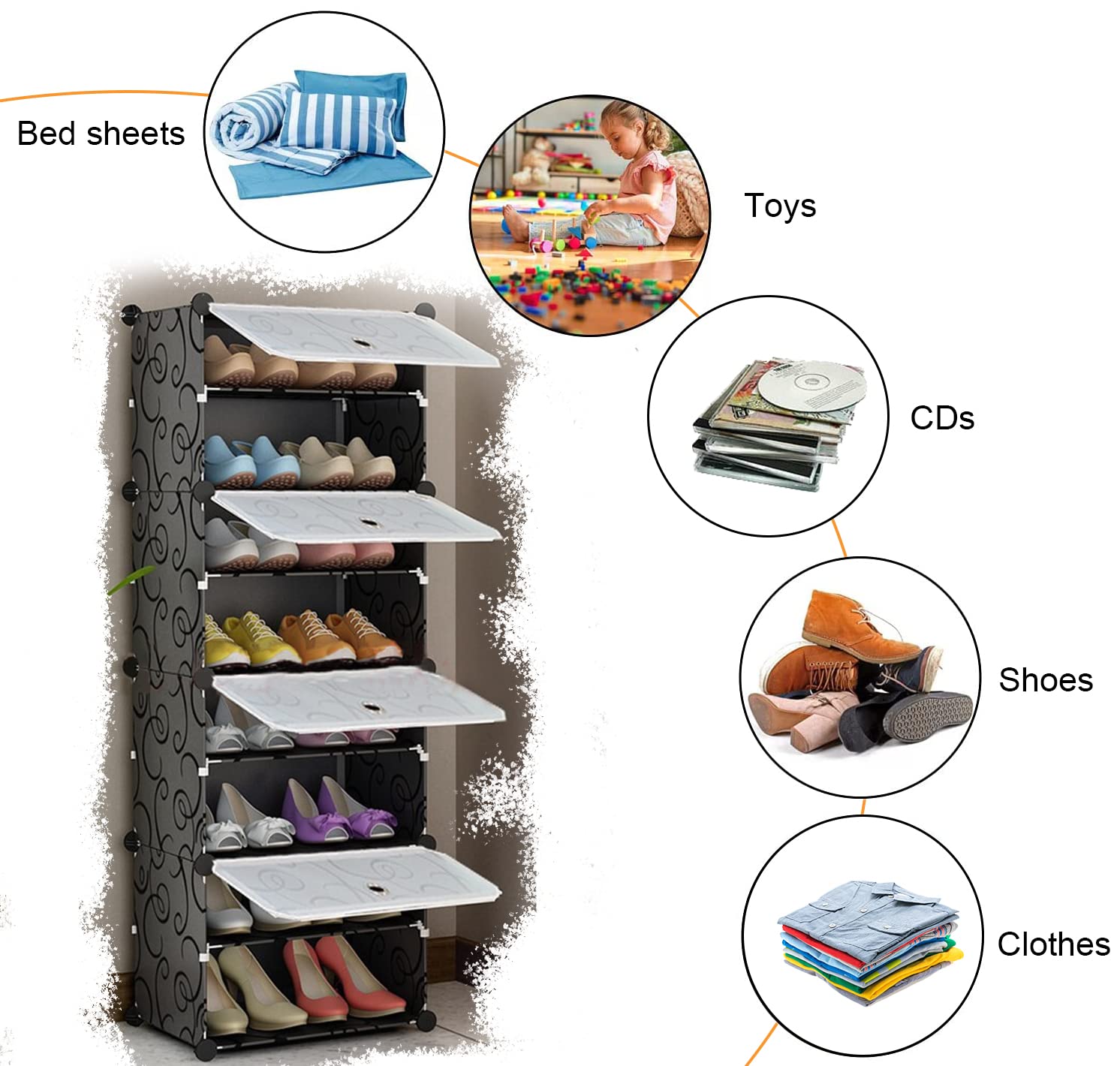 DIY Portable Shoe Rack 4 Cube 8 Tiers Plastic Shoes with Doors