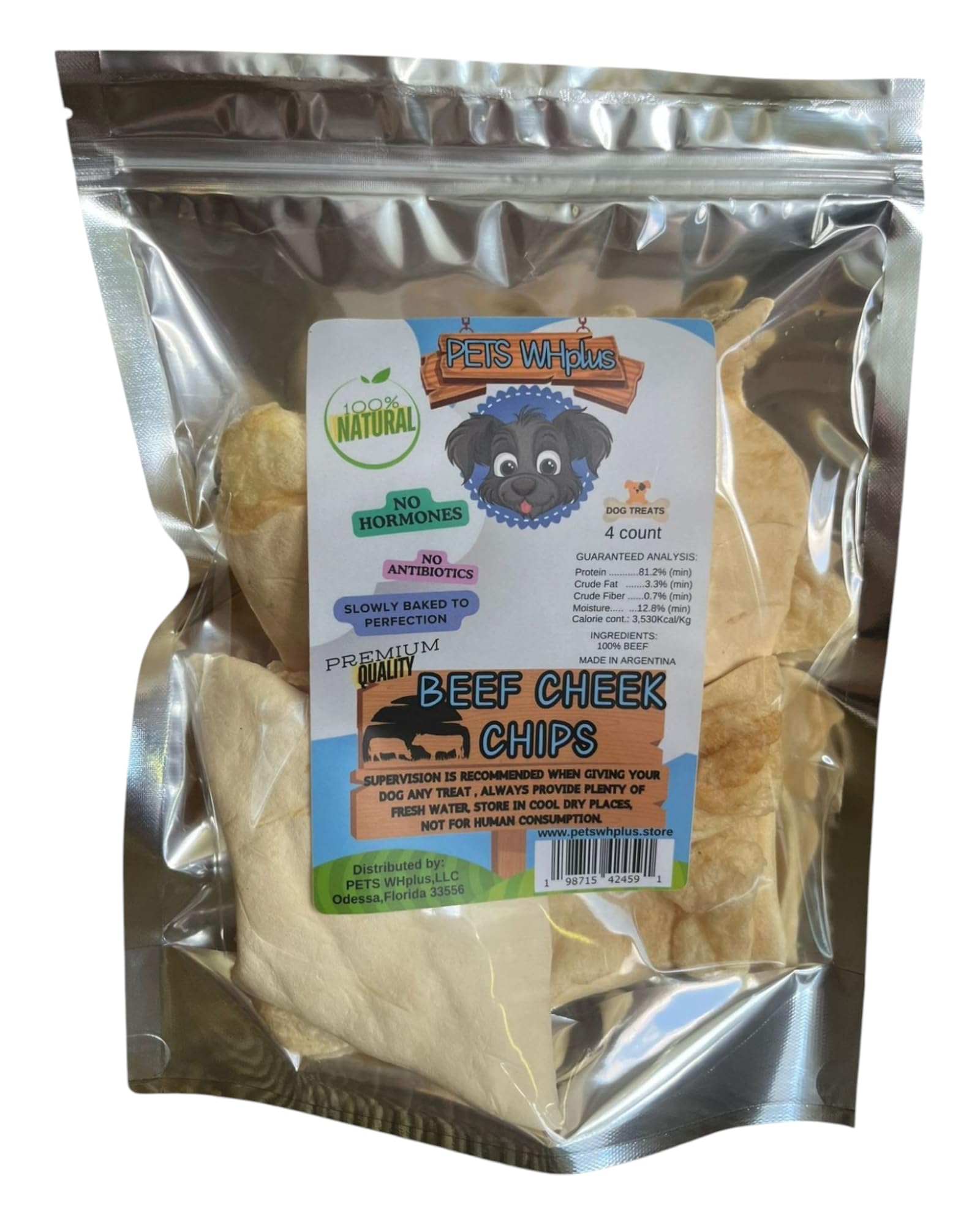 PETS WHplus Beef Cheek Dog Chews – Beef Cheek Chips, 100% Natural, Single-Ingredient, Grass-Fed, High-Protein, Long-Lasting Rawhide Alternative,