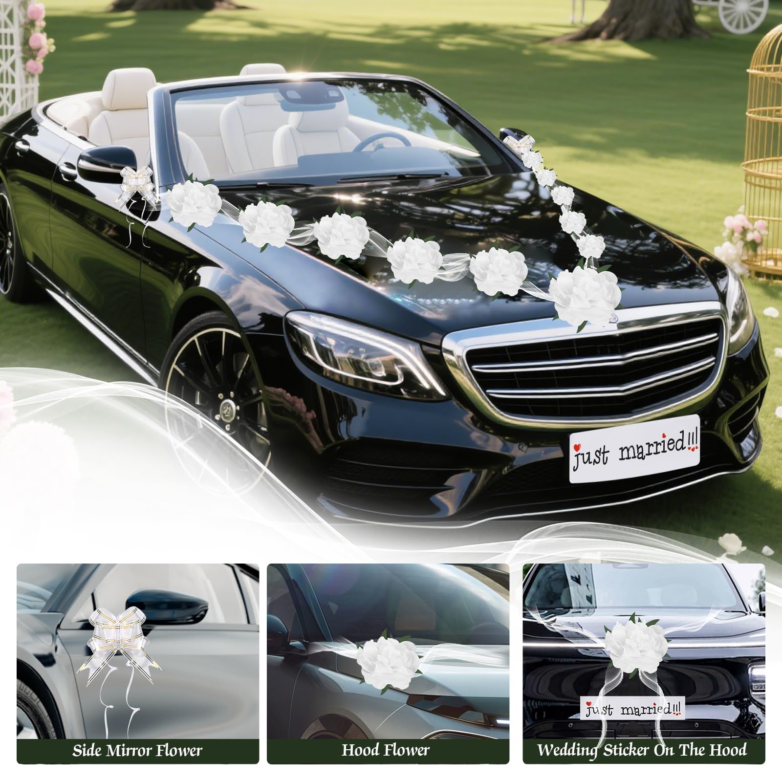 Kit De Décoration De Voiture De Mariage Luxueux Fait Main Roses