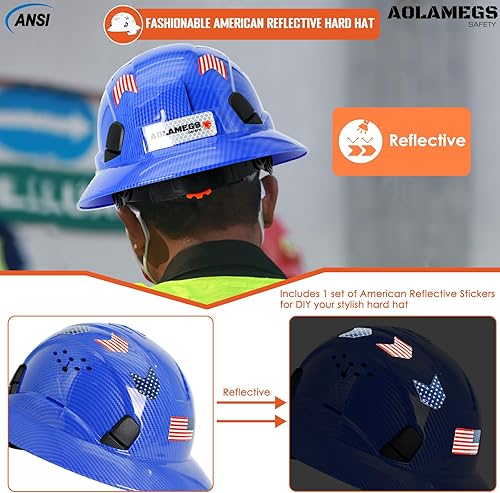Miniatura 6 de Aolamegs Safe Casco duro de ala completa con patrón de fibra de carbono con visera, casco de seguridad de construcción aprobado por la OSHA para