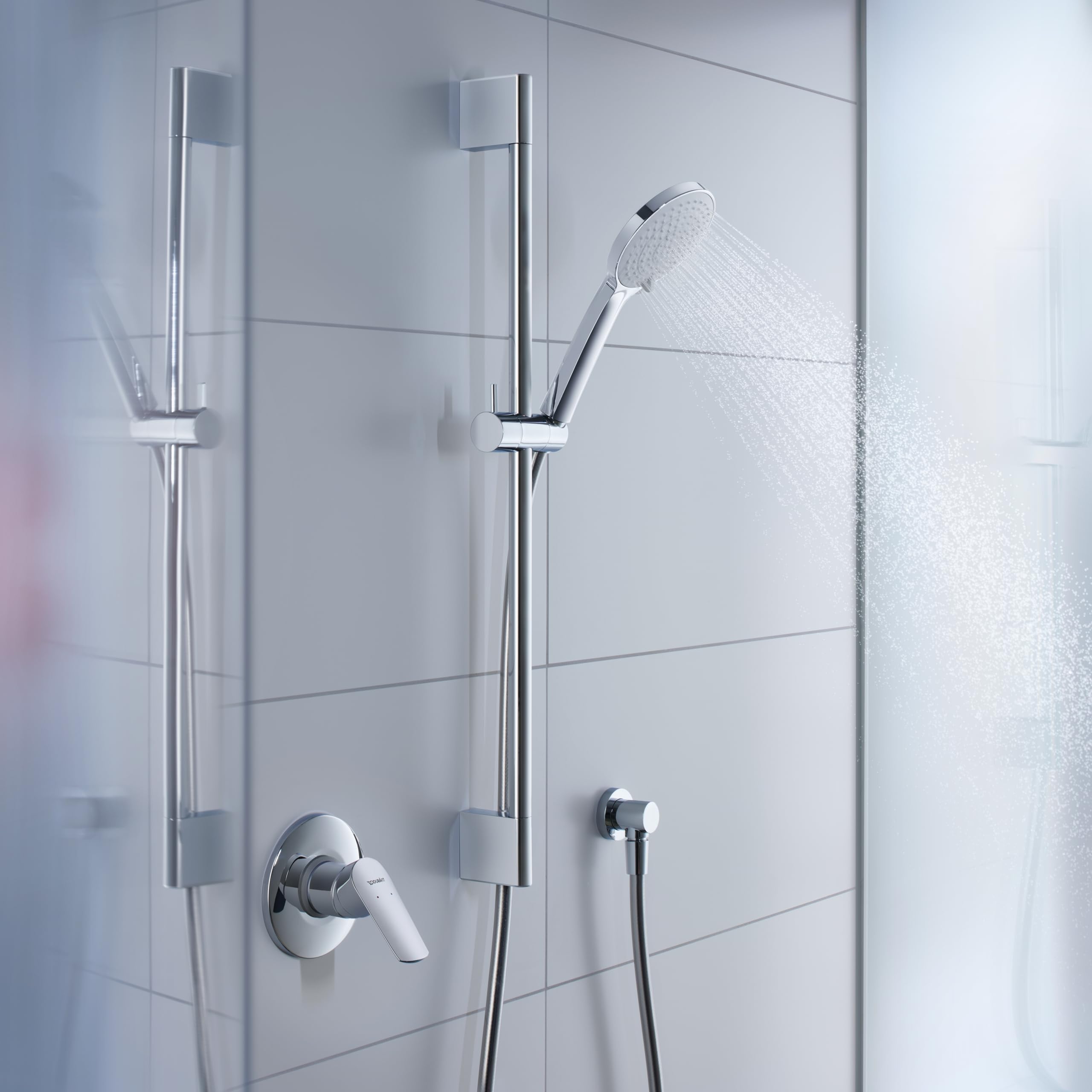 Duravit Universal Duschstange, Brausestange mit höhenverstellbarer Handbrausehalterung, variable Duschstange (700 mm), Chrom