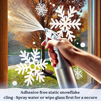 Sunboom 415 PCS Large Snowflake Window Clings White Extra Large Snowflakes Decals for Window, 10 Sheets Reusable Christmas Snowflake Decals for Glass Windows