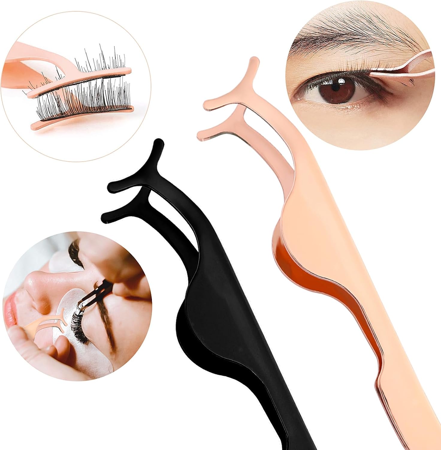 2 Pcs False Eyelashes Applicator Stainless Steel Remover Clip Tweezers Fake Lash Clusters Separator Professional Lash Extension Curlers Curved Eyelash Tweezers for Wearing and Removing Eyelashes