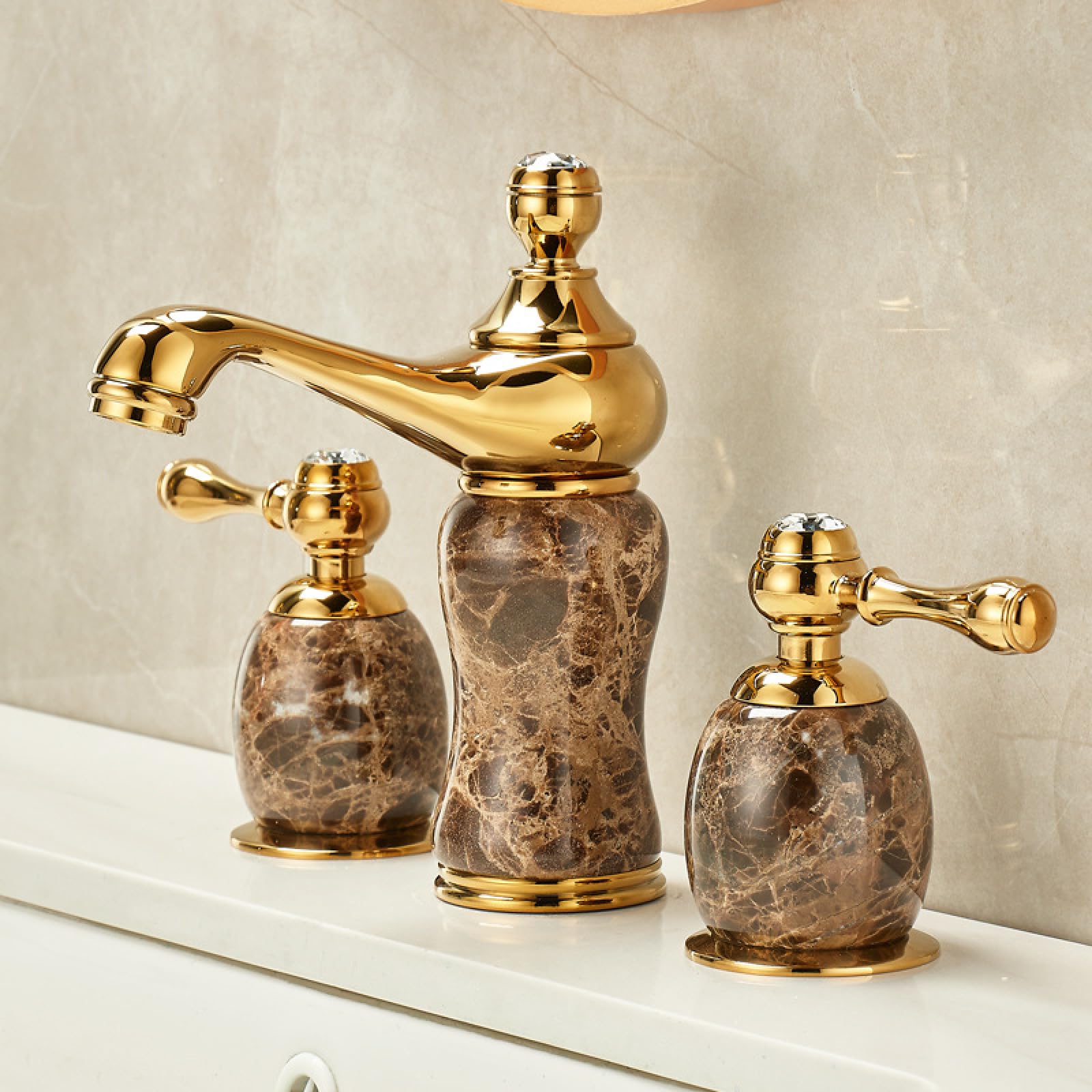 Bathroom Bronze, Marble, Jade Three-Hole Faucet