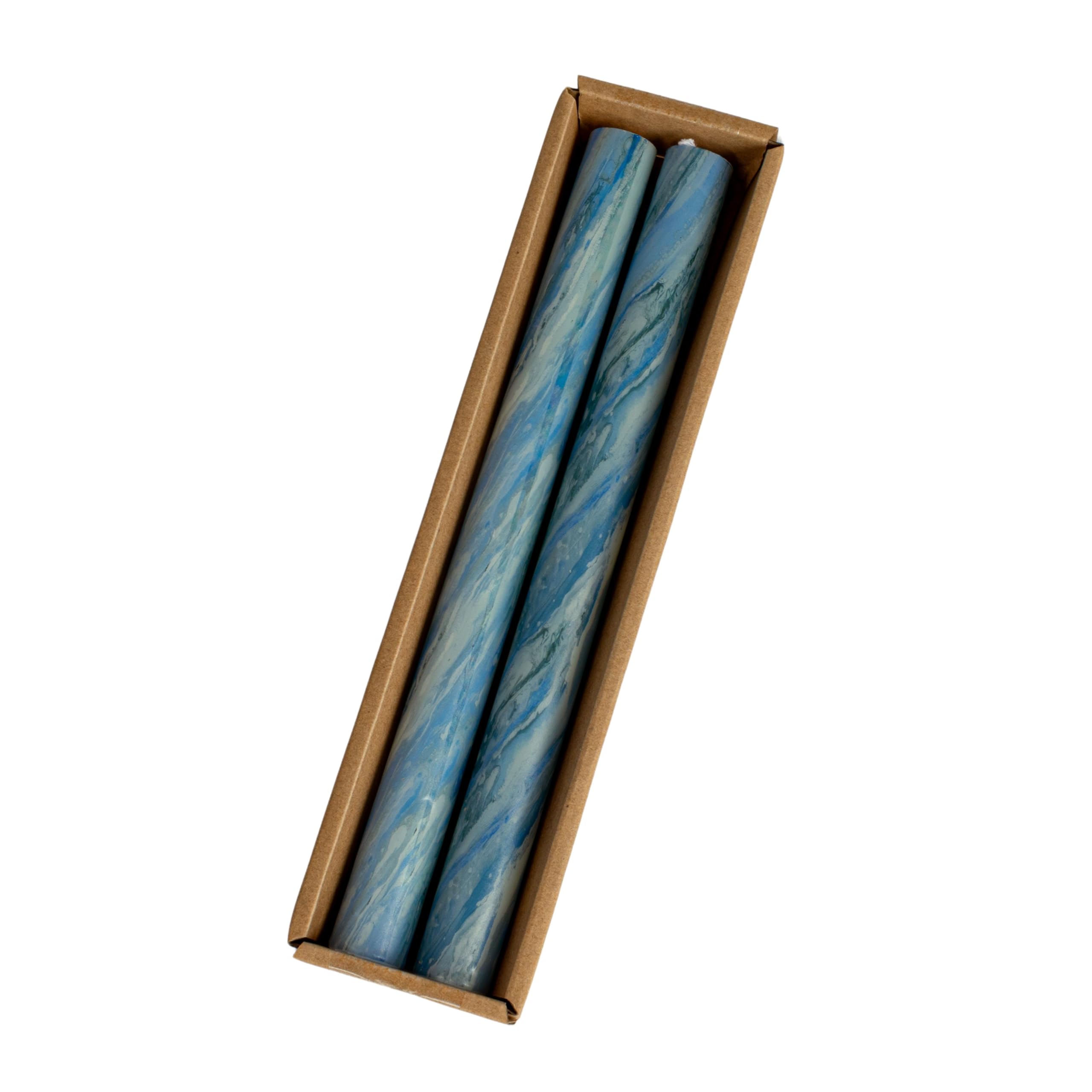 Creative Co-Op Marbled Taper Candles in Box, Blue, Set of 2