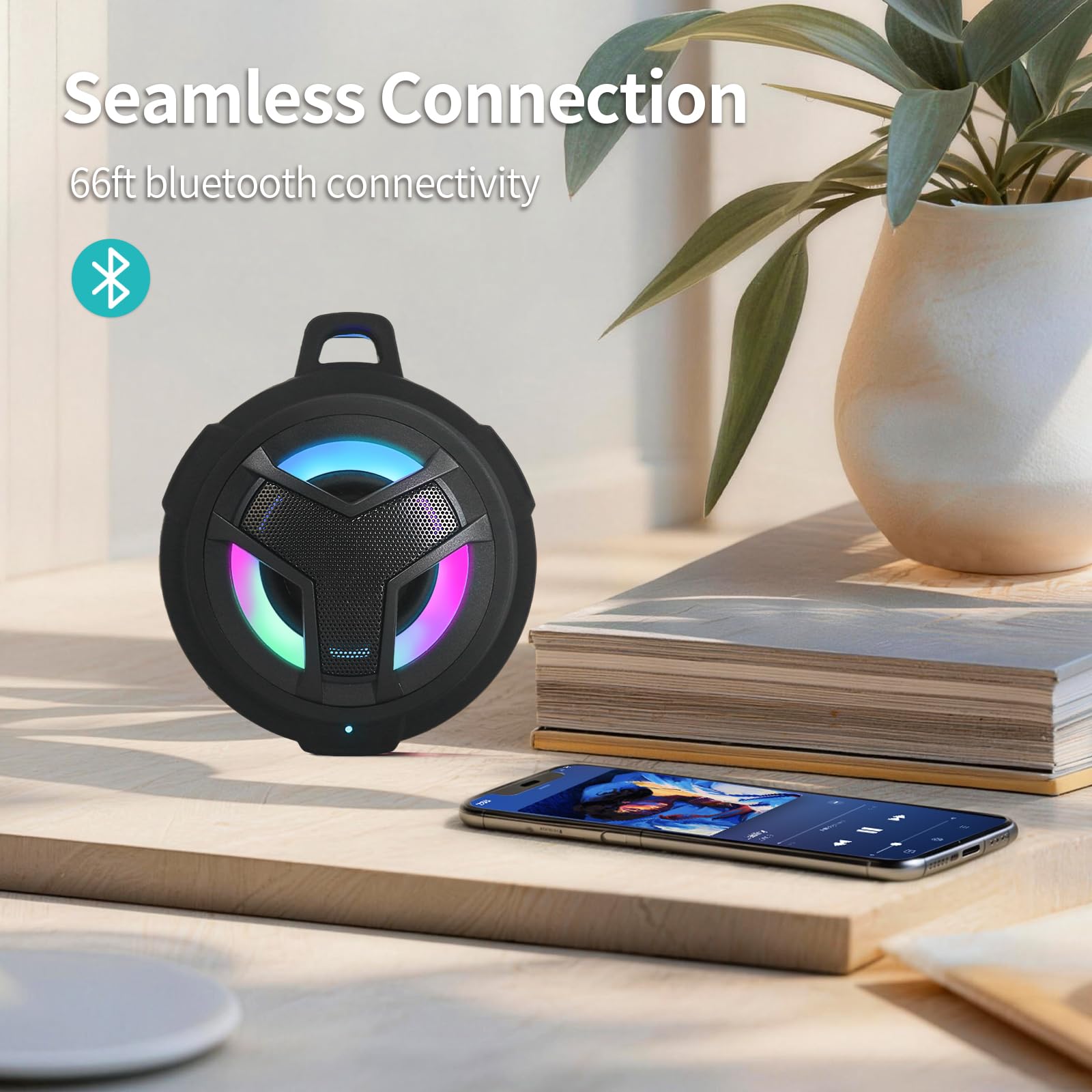Keepxyz Bluetooth Shower Speaker, impermeabile portatile Bluetooth Speakers, TWS IP67 impermeabile esterno altoparlante wireless con luce LED, floating, 2000 mAh, vivavoce per lo spettacolo, piscina