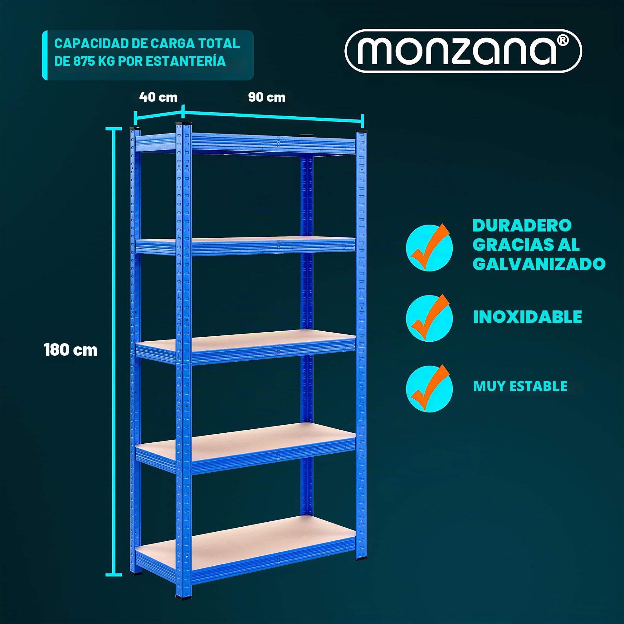 Deuba 2x Estanterías Metálicas 180x90x40cm 875kg Estantería para Cargas Pesadas 5 Estantes Taller Azul