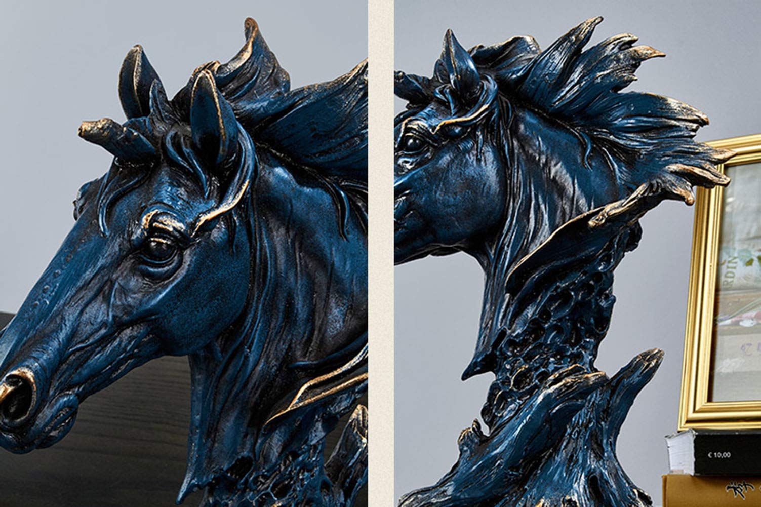 Estatua de Busto de Caballo, Modelo de Escultura de Cabeza de Caballo, Arte de Resina Envejecido Retro, colección de hogar Azul, Regalo de decoración de habitación
