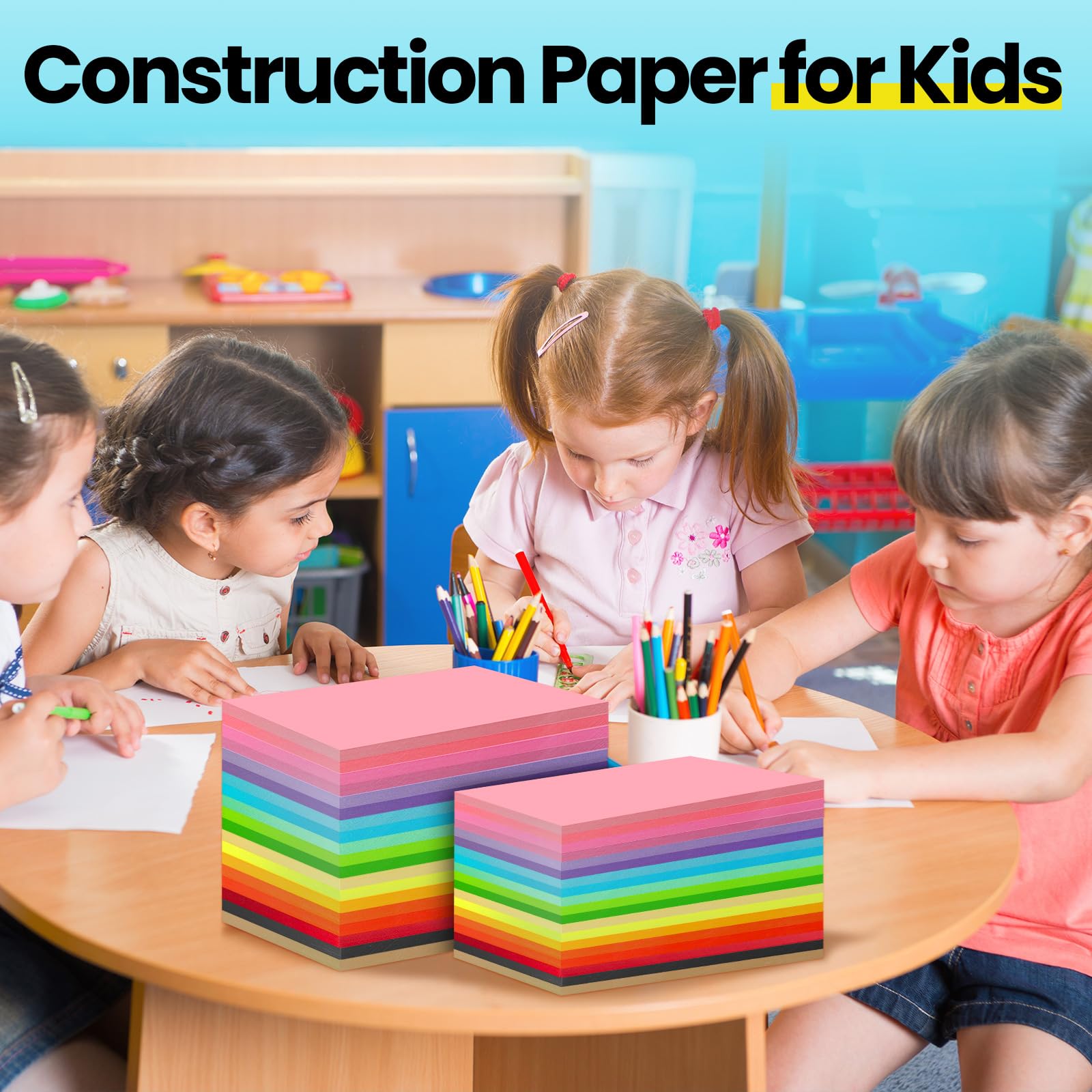 Yeaqee 1000 Blatt farbiges Konstruktionspapier, Großpackung, 21,6 x 27,9 cm und 30,5 x 45,7 cm, leichtes Kunst- und Schulbedarf, buntes Bastelpapier für Kinder und Erwachsene, Kunst und Handwerk
