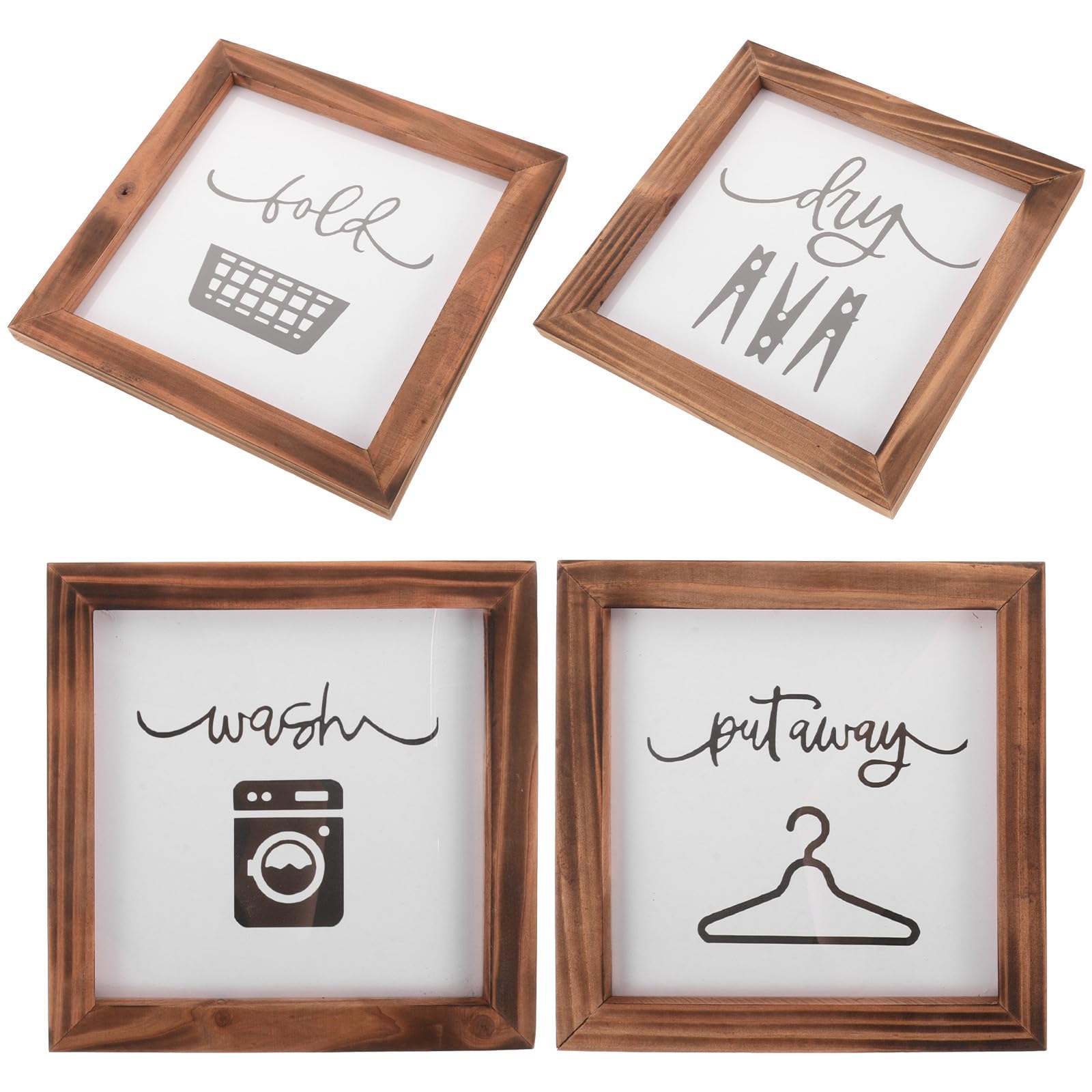 Panneaux de buanderie en bois foncé massif, décoration murale premium 4 pièces