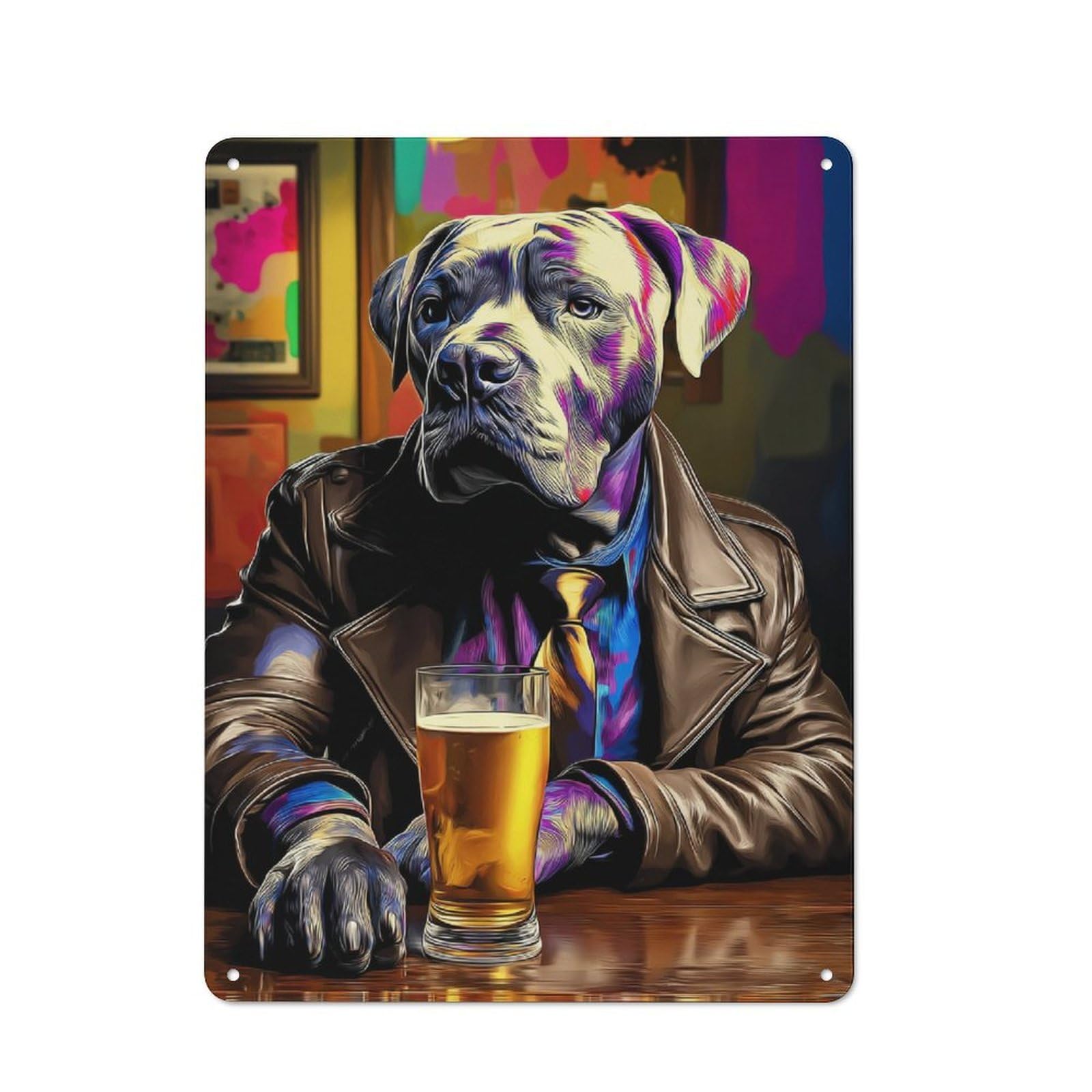Junmoney Stylish Dog In Trench Coat With Beer Industrial Tin Sign 40X30cm, Garage Wall Decor For Garage, Hobby Room, Office Or Man Cave