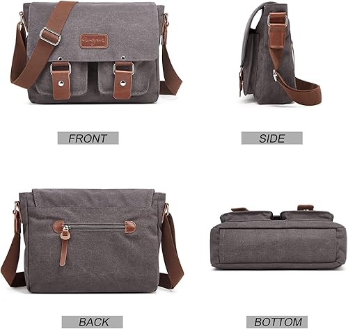 Miniatura 5 de Rexmore Bolsa de mensajero para hombre, bolso de hombro de lona, bolso cruzado vintage de 13.3 pulgadas para laptop